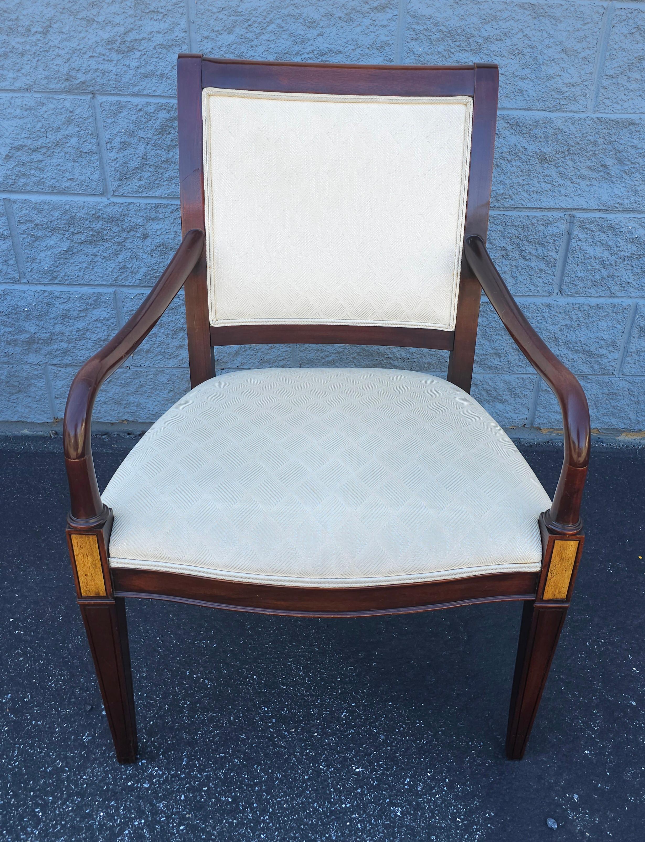 American 20th C. Hickory Chair Federal Style Mahogany Inlaid and Upholstered Arm Chair For Sale