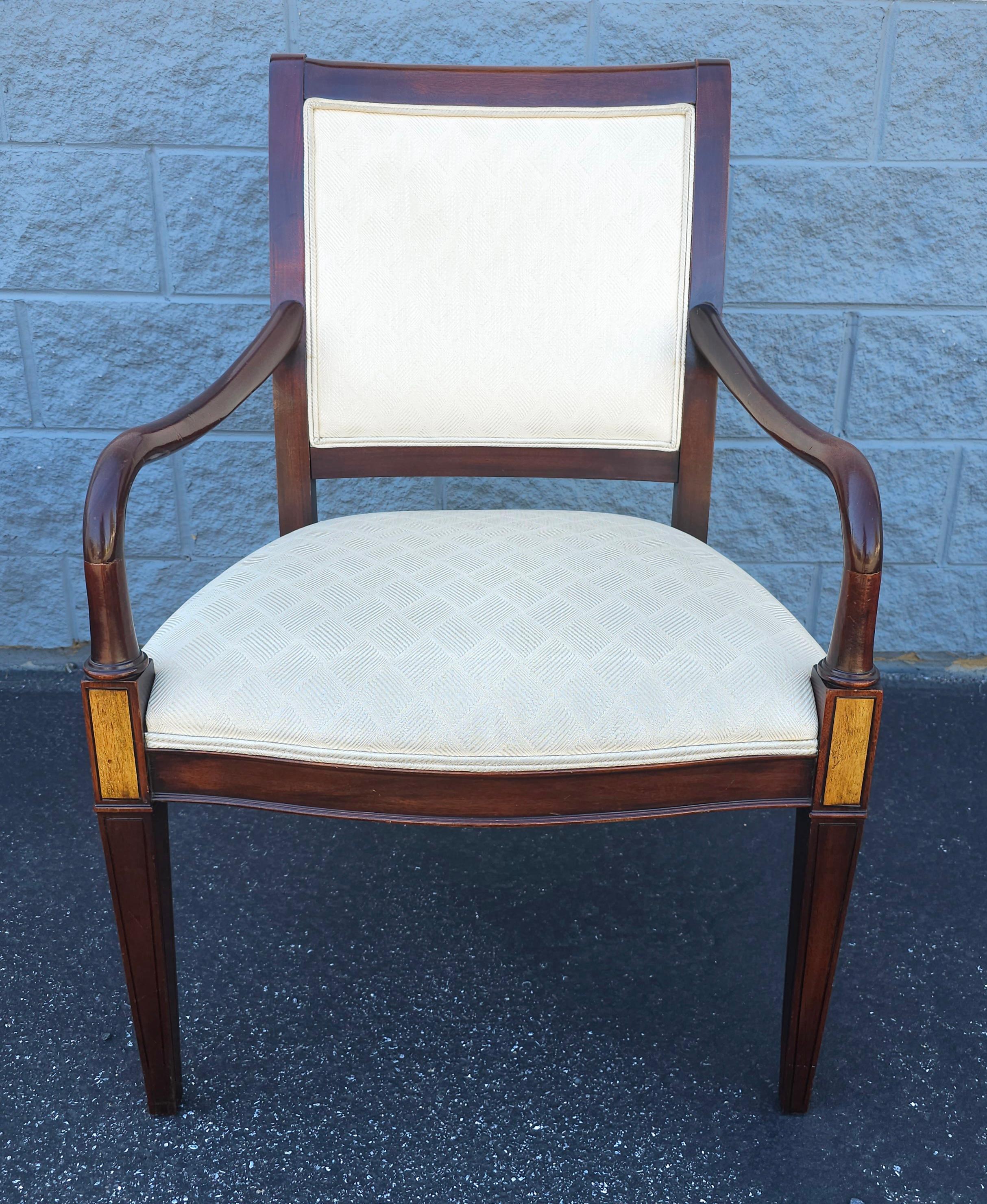 Inlay 20th C. Hickory Chair Federal Style Mahogany Inlaid and Upholstered Arm Chair For Sale