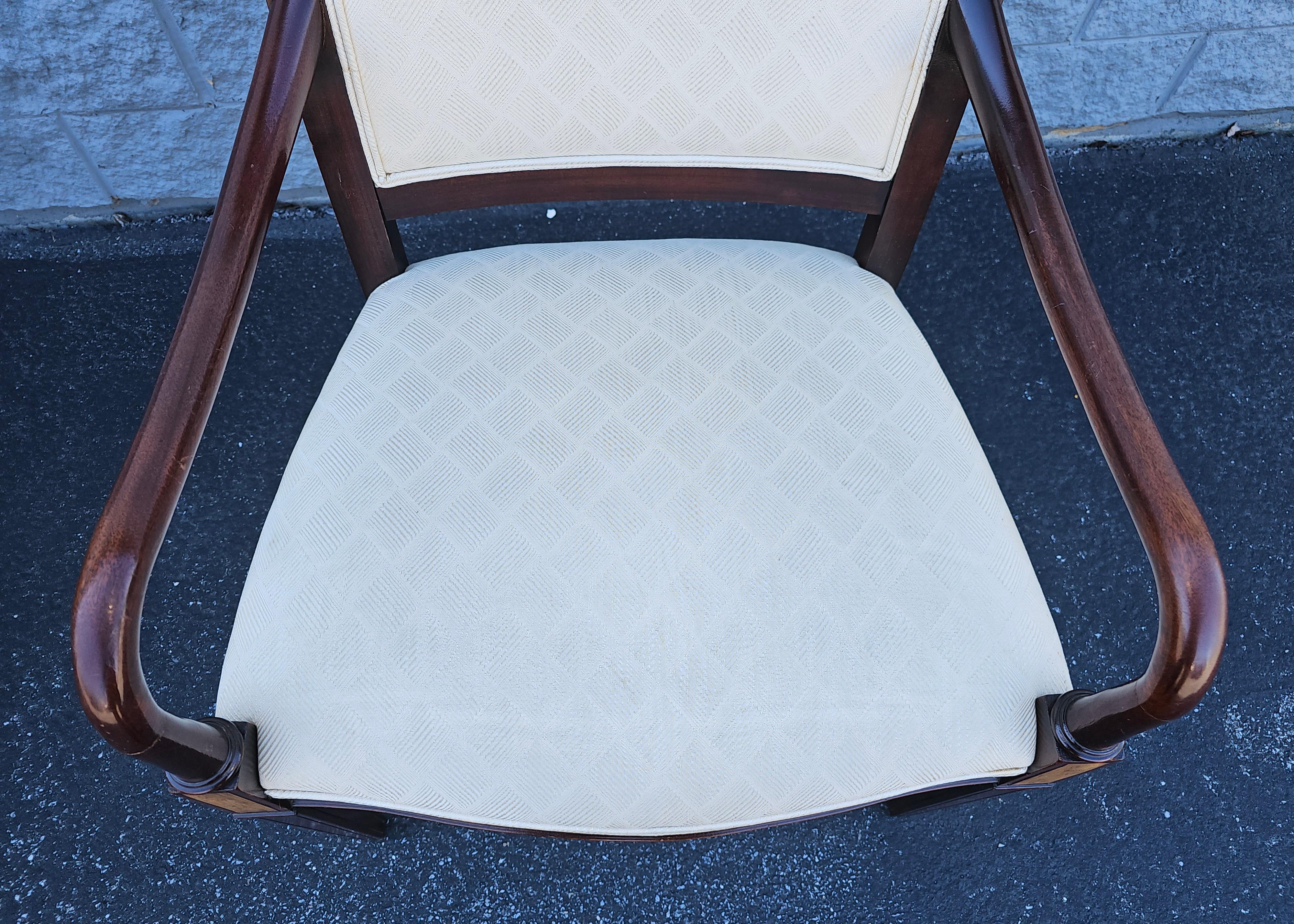 Upholstery 20th C. Hickory Chair Federal Style Mahogany Inlaid and Upholstered Arm Chair For Sale