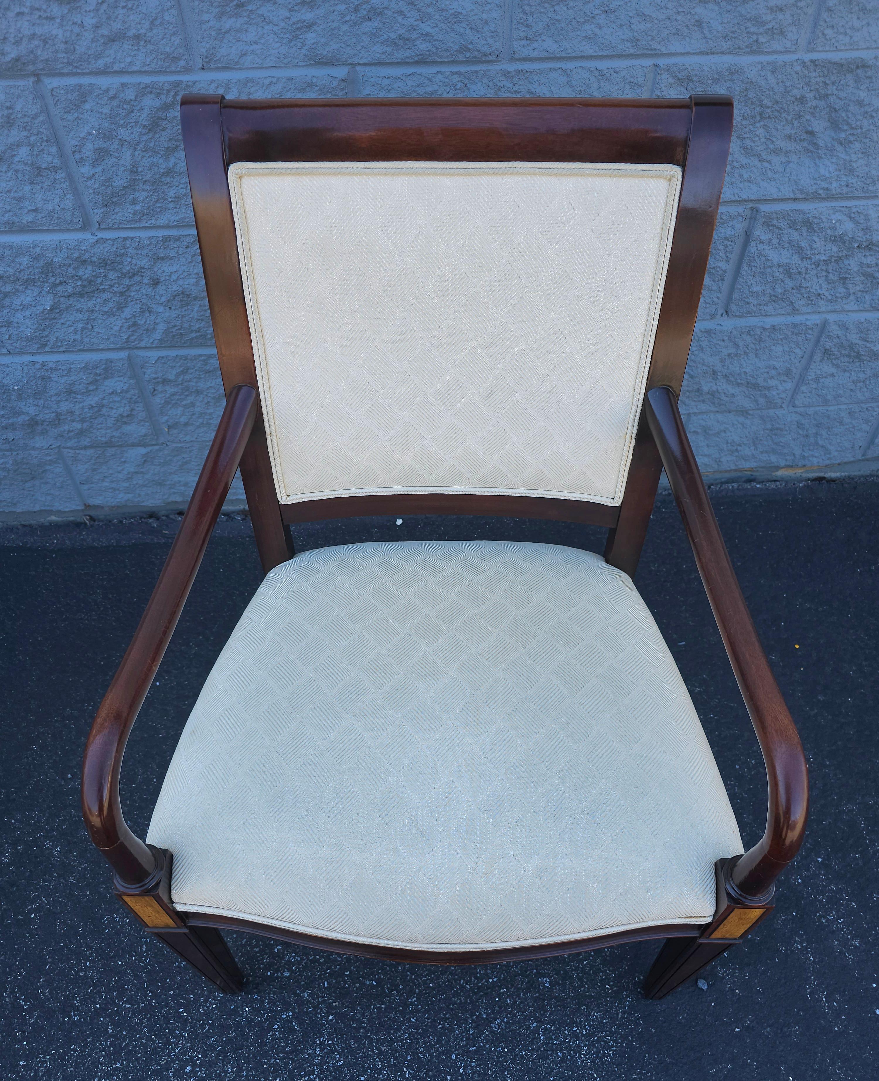 20th C. Hickory Chair Federal Style Mahogany Inlaid and Upholstered Arm Chair For Sale 1