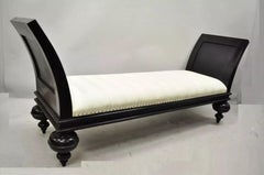 20th C. Hollywood Regency Italian Style Large Black Bun Feet Wooden Window Bench