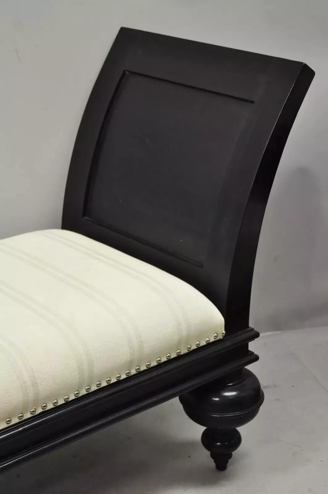 20th Century 20th C. Hollywood Regency Italian Style Large Black Bun Feet Wooden Window Bench For Sale