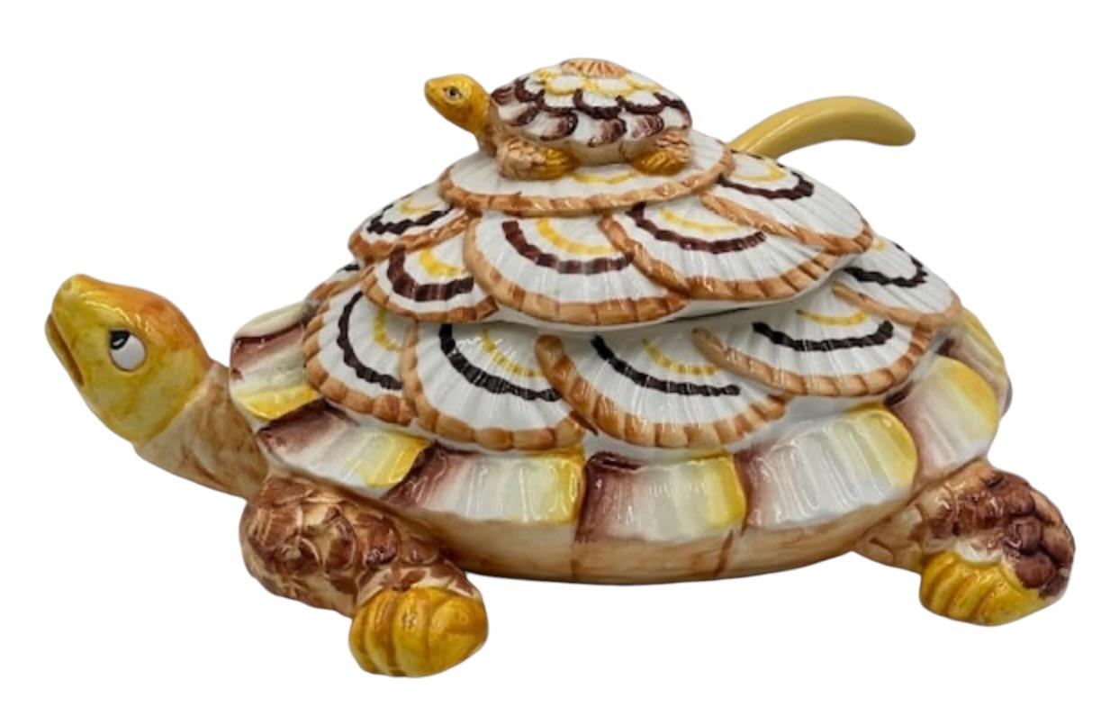 Japanese 20th-C. Hollywood Regency Turtle Form Ceramic Tureen W/ Ladle By Seymour Mann For Sale