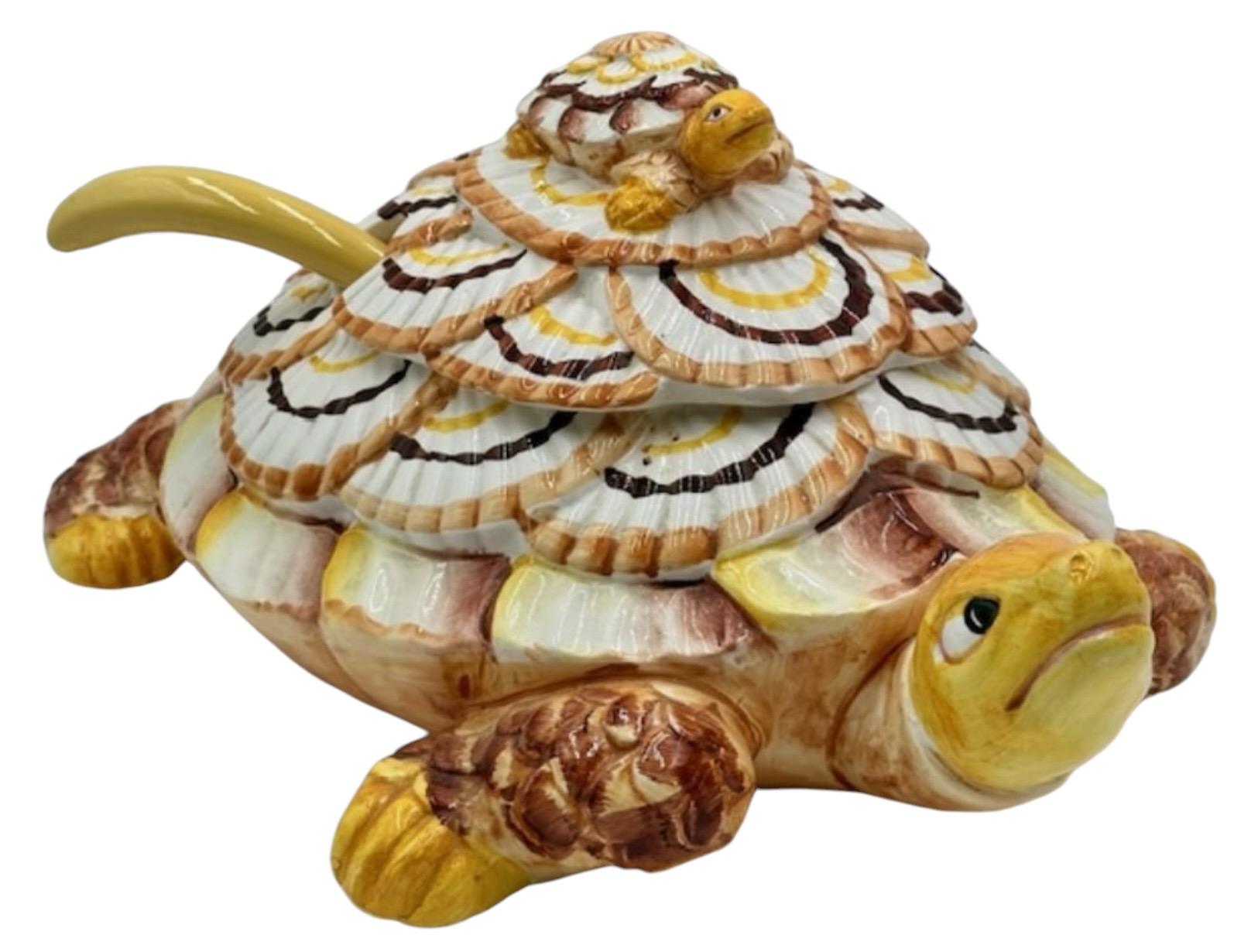 20th Century 20th-C. Hollywood Regency Turtle Form Ceramic Tureen W/ Ladle By Seymour Mann For Sale