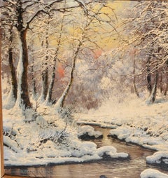 20. Jahrhundert Impasto Sonnenuntergang nach dem Schnee, Eine Winterlandschaft - László Neogrády