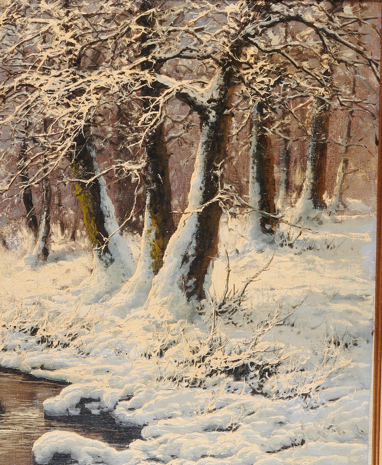 Hungarian 20th C. Impasto Sundown After the Snow, A Winter Landscape - László Neogrády
