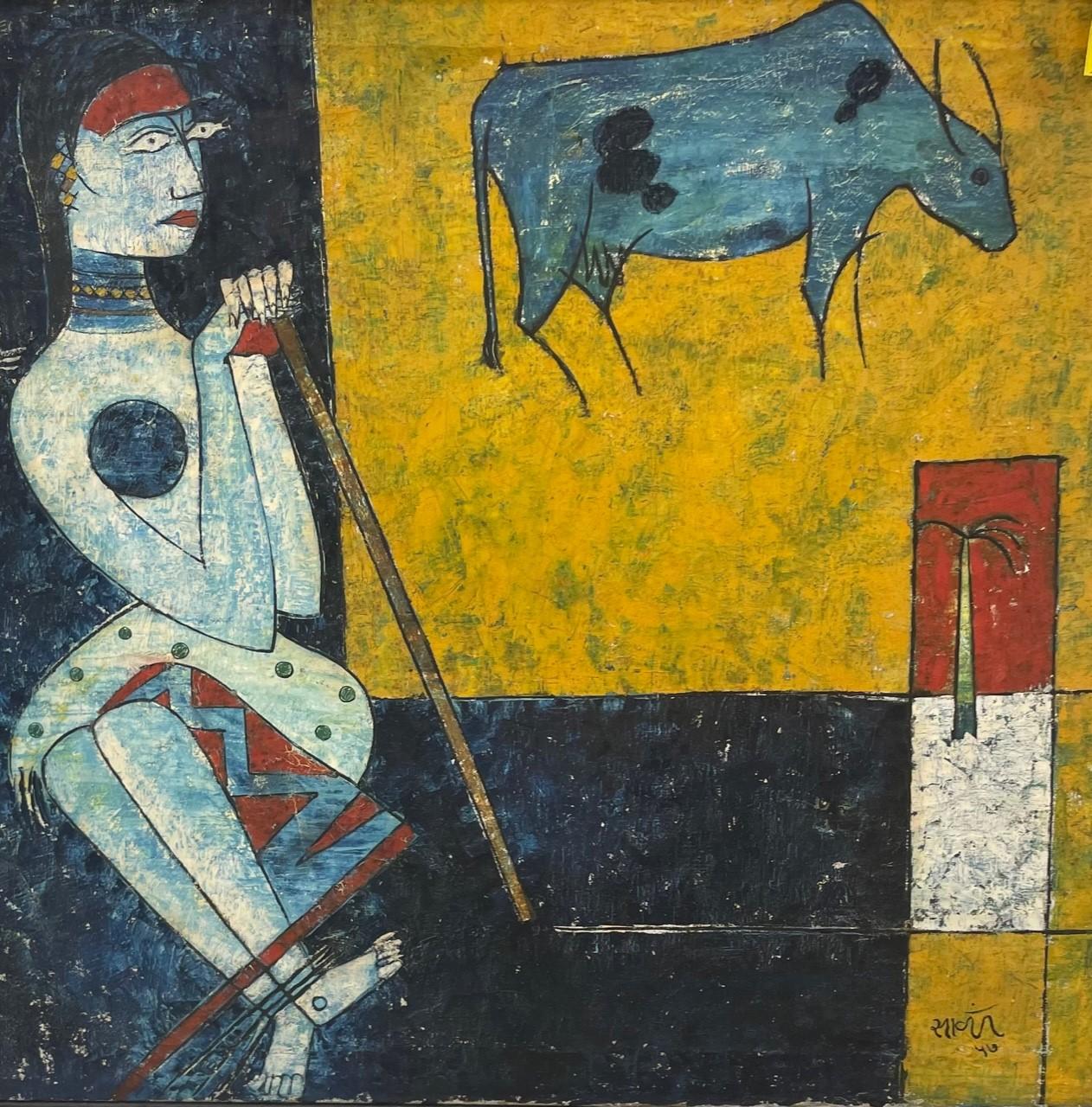 Hand-Painted 20th Century Indian Expressionist Painting J.J. School of Art, Bombay