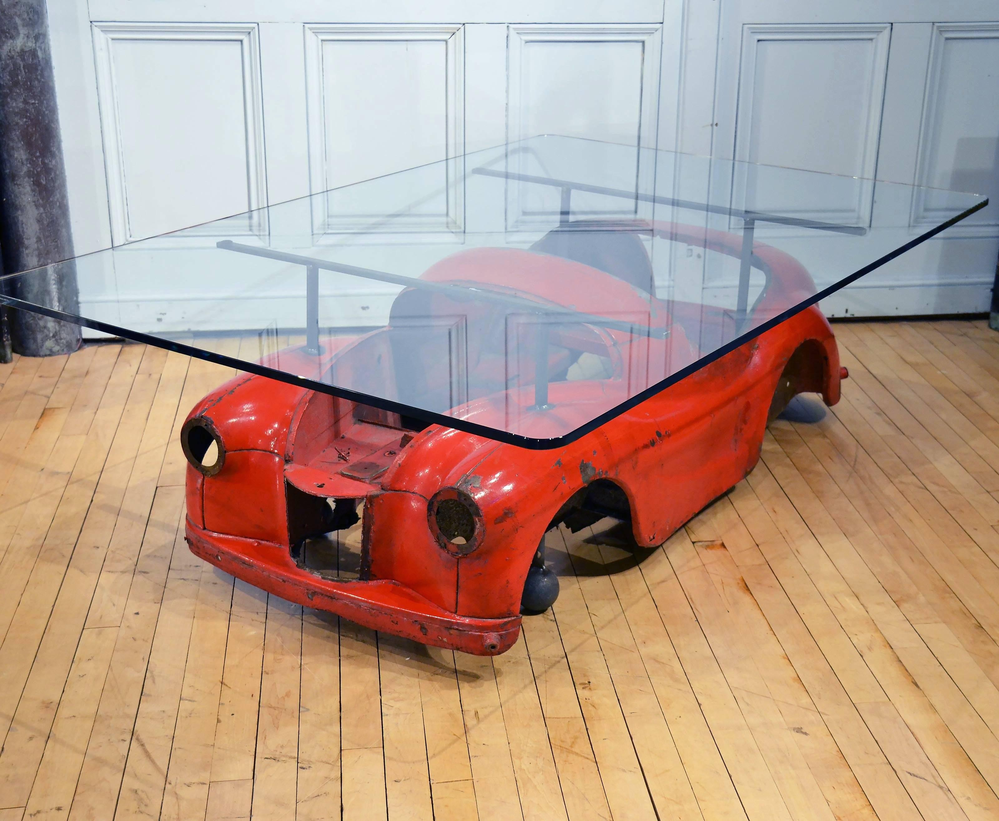 20th Century Industrial Coffee Table with Retro Toy Car Design 3