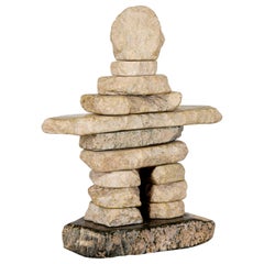 20th C . Inuit Peoples, Large Stone Inuksuk on Polished Stone Base