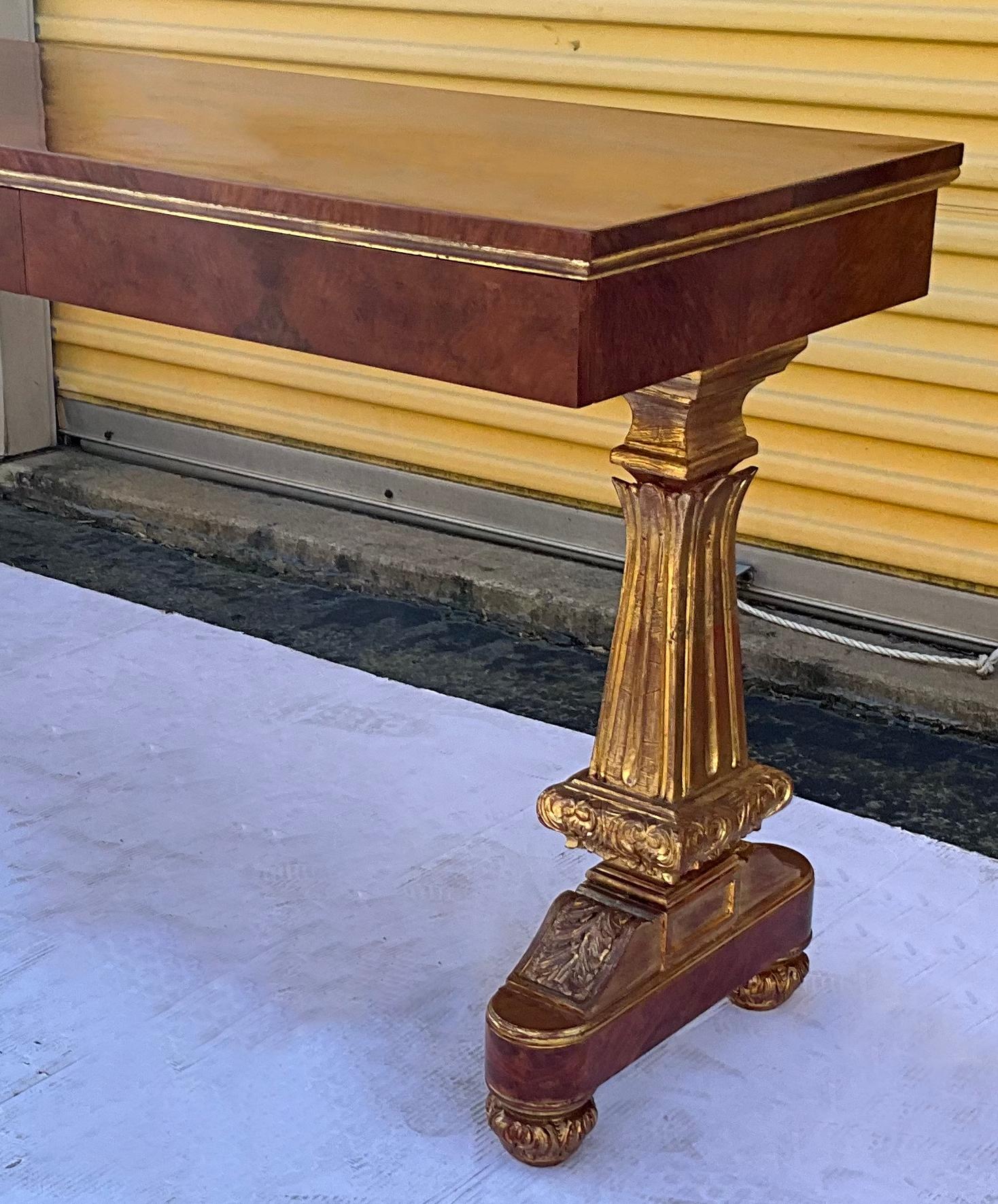 20th Century 20th-C. Italian Burlwood and Giltwood Neo-Classical Style Console Table / Desk