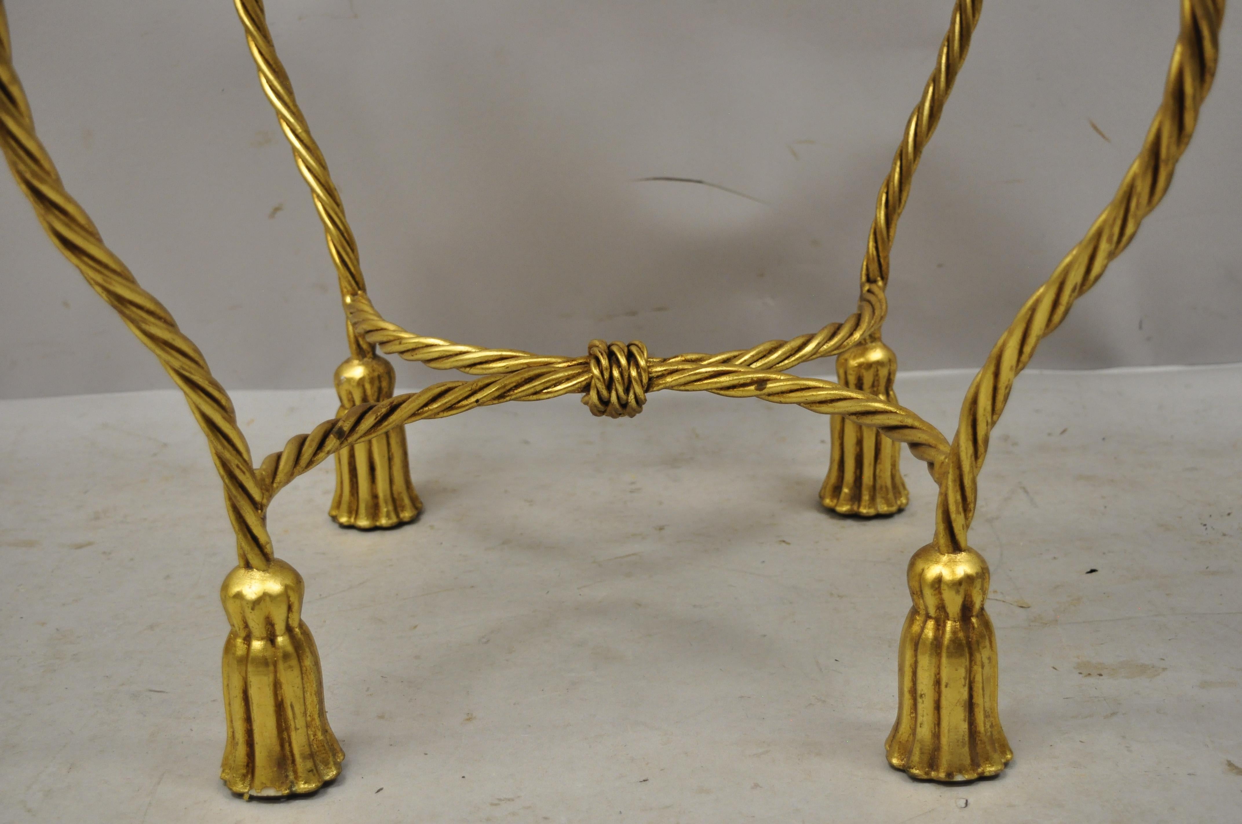 Italian 20th Century Hollywood Regency Gold Gilt Iron Rope Tassel Small Vanity Chair