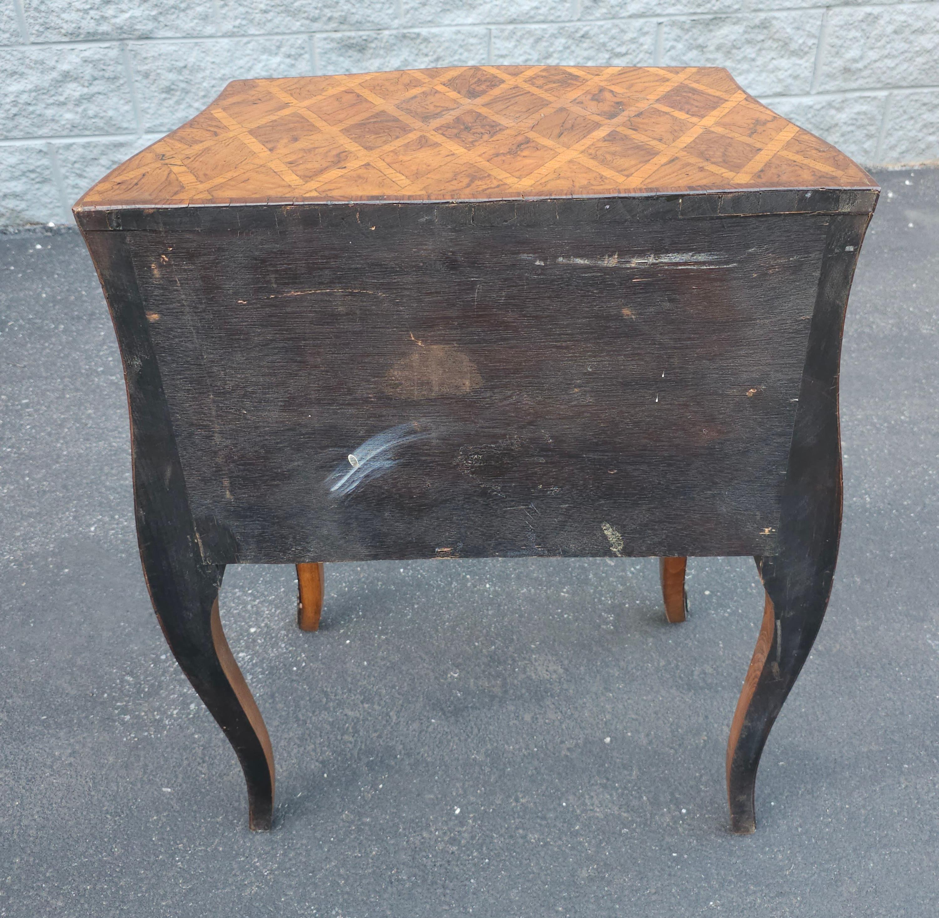 20th C. Italian Parquetry and Marquetry Petite Bombay Chest Commode Side Table For Sale 6