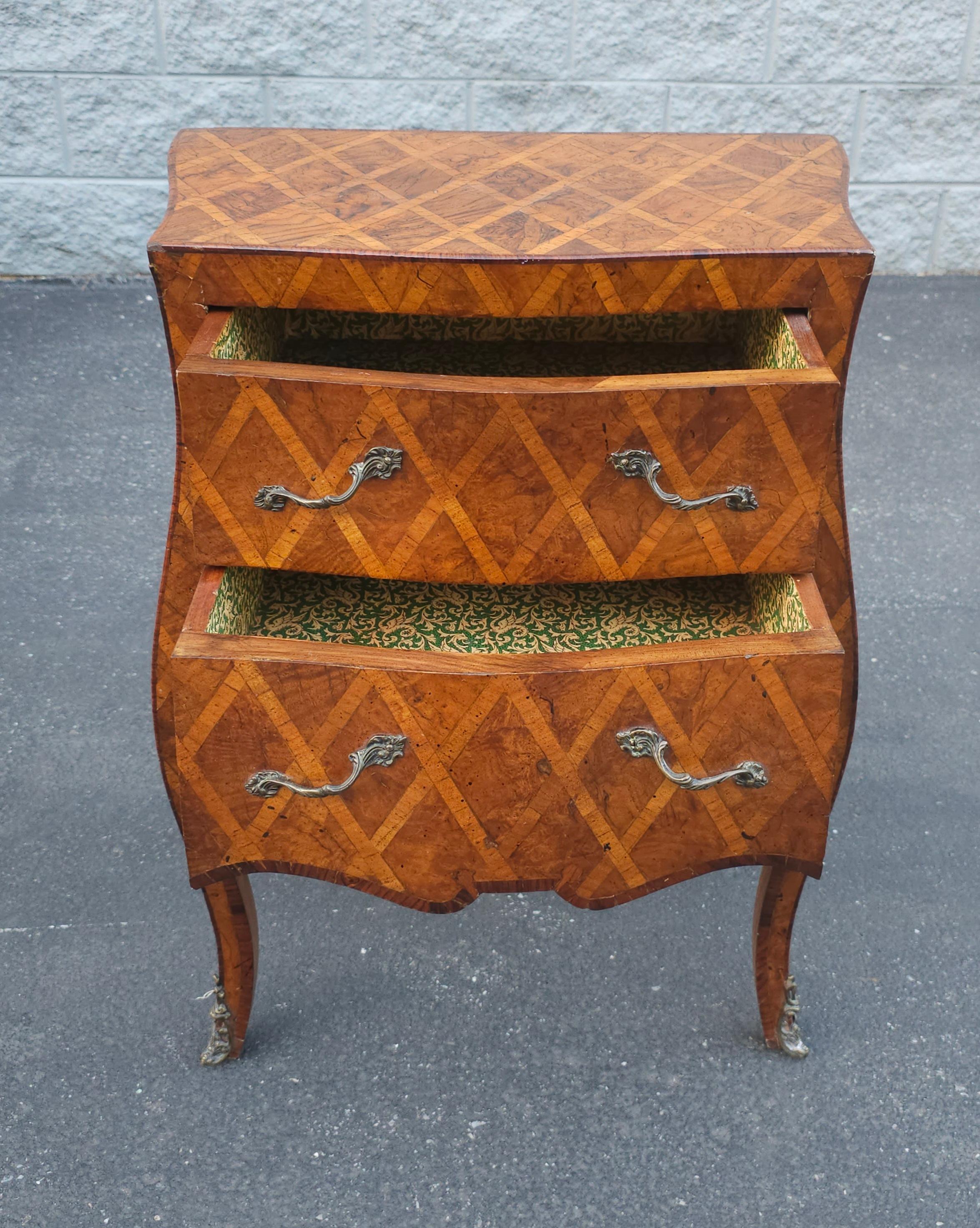 Louis XV 20th C. Italian Parquetry and Marquetry Petite Bombay Chest Commode Side Table For Sale