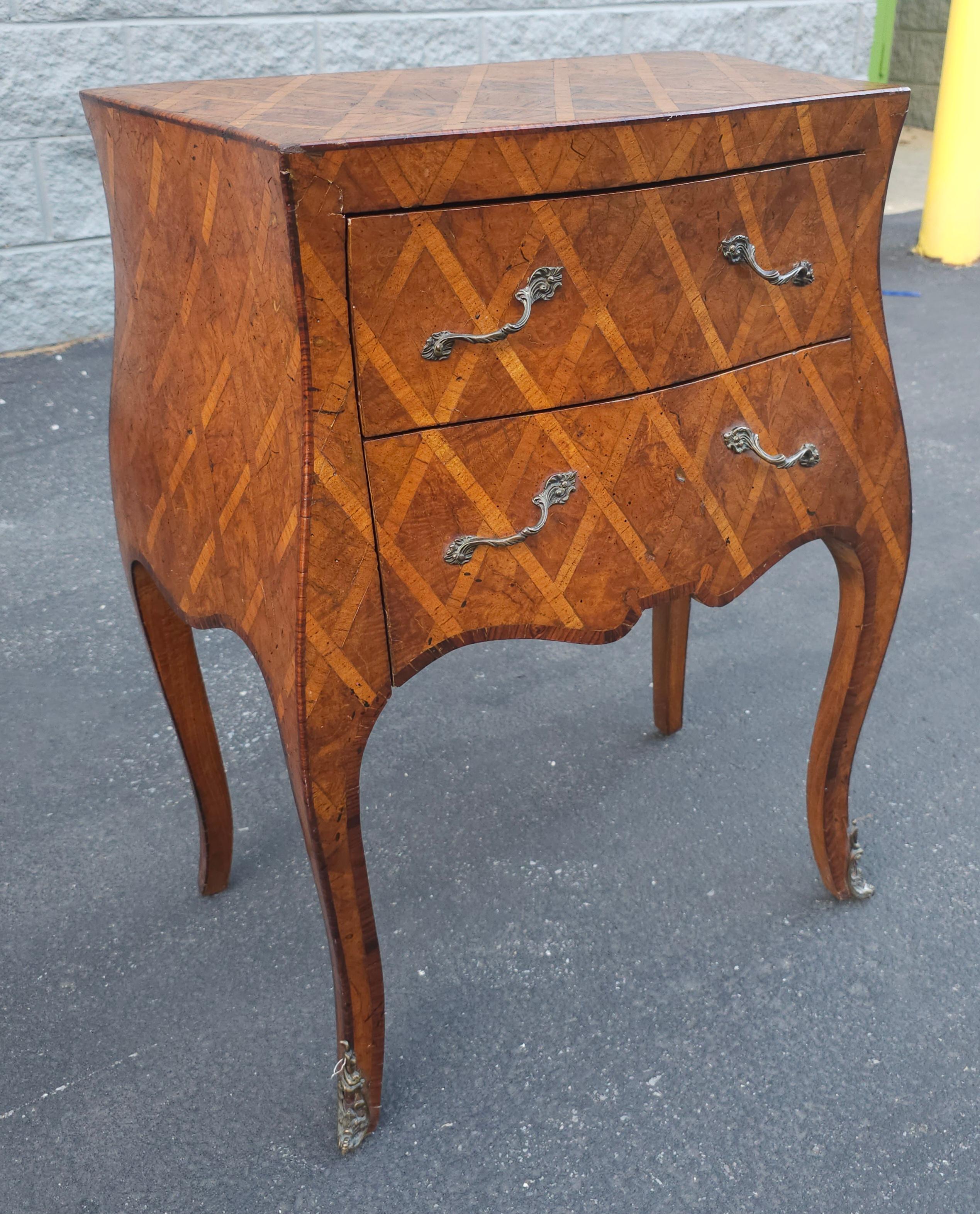 20th C. Italian Parquetry and Marquetry Petite Bombay Chest Commode Side Table In Good Condition For Sale In Germantown, MD