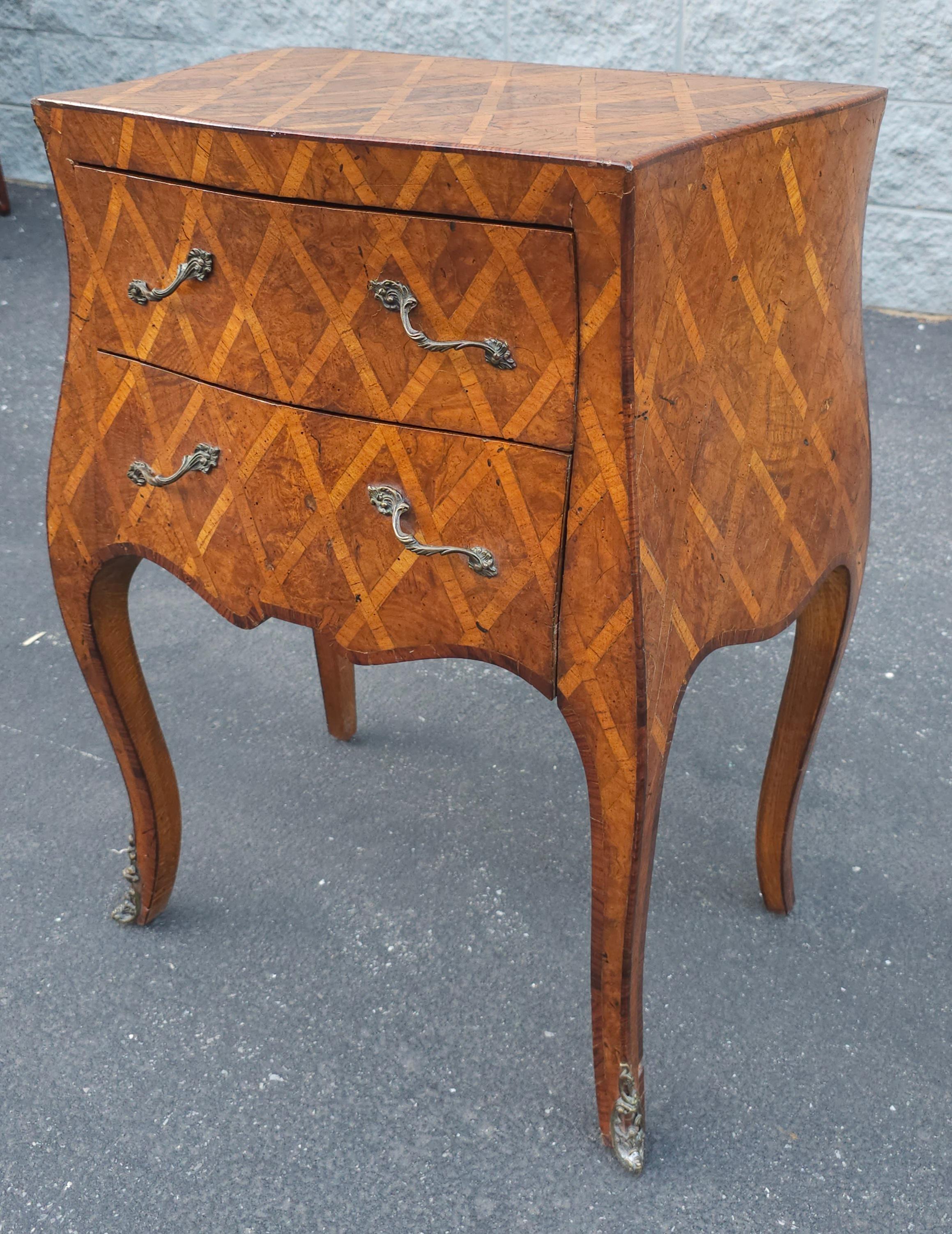 20th Century 20th C. Italian Parquetry and Marquetry Petite Bombay Chest Commode Side Table For Sale