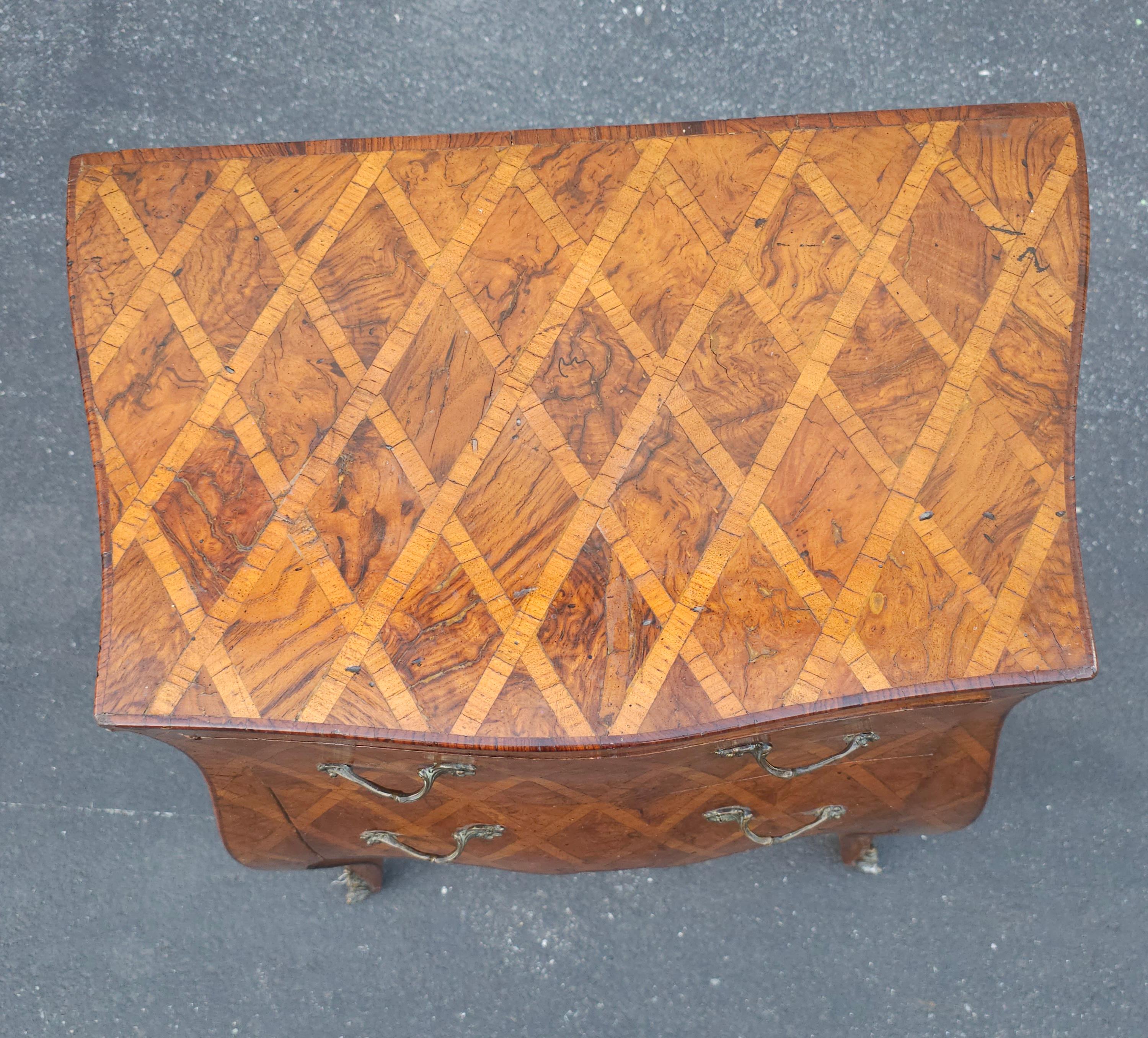 Kingwood 20th C. Italian Parquetry and Marquetry Petite Bombay Chest Commode Side Table For Sale
