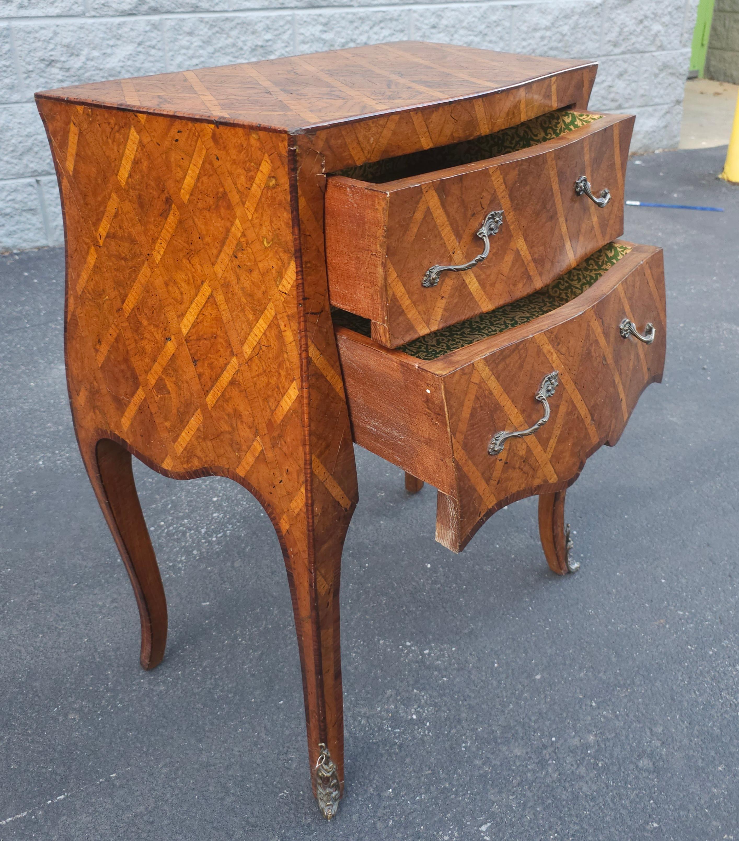 20th C. Italian Parquetry and Marquetry Petite Bombay Chest Commode Side Table For Sale 1