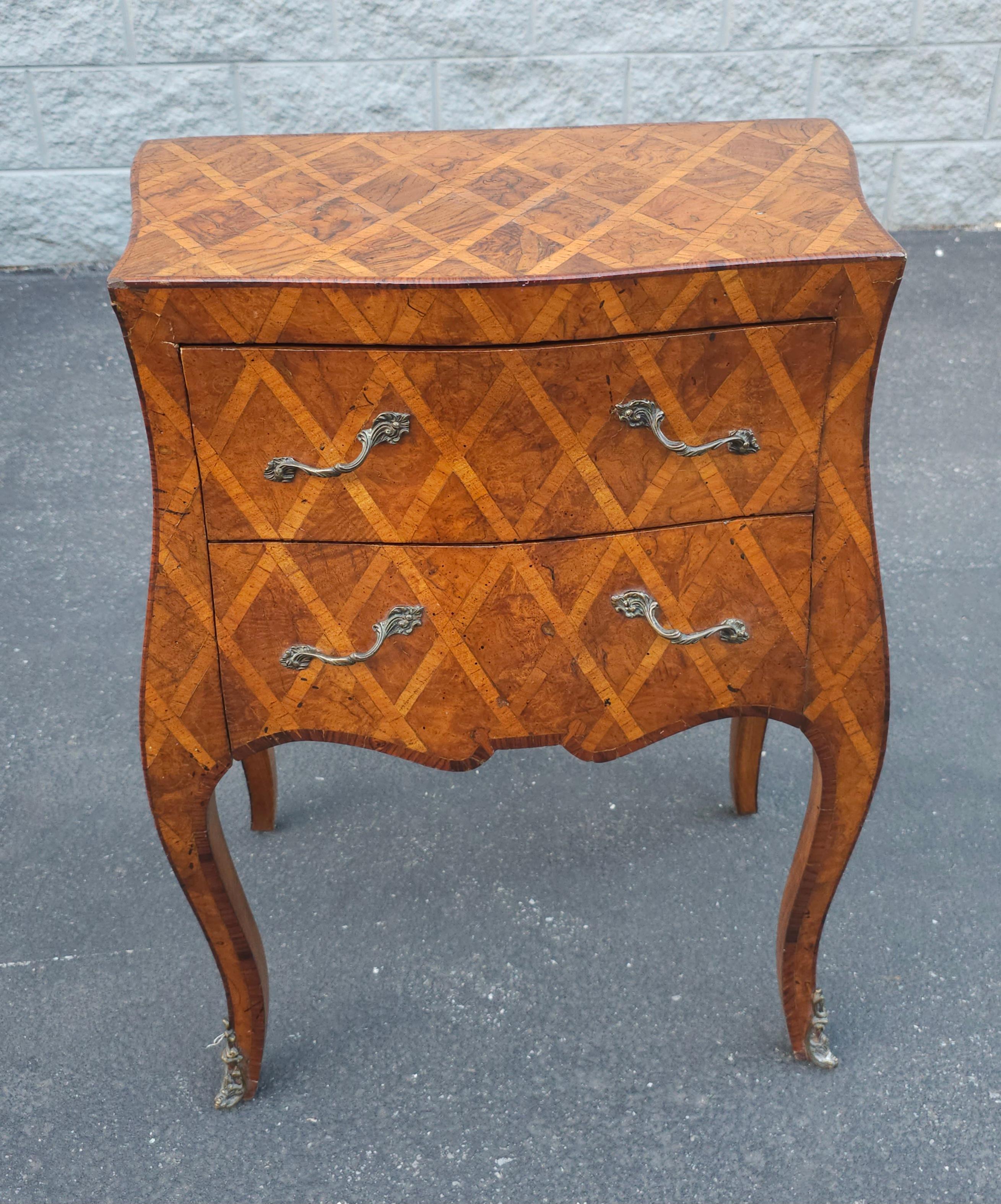 20th C. Italian Parquetry and Marquetry Petite Bombay Chest Commode Side Table For Sale 3