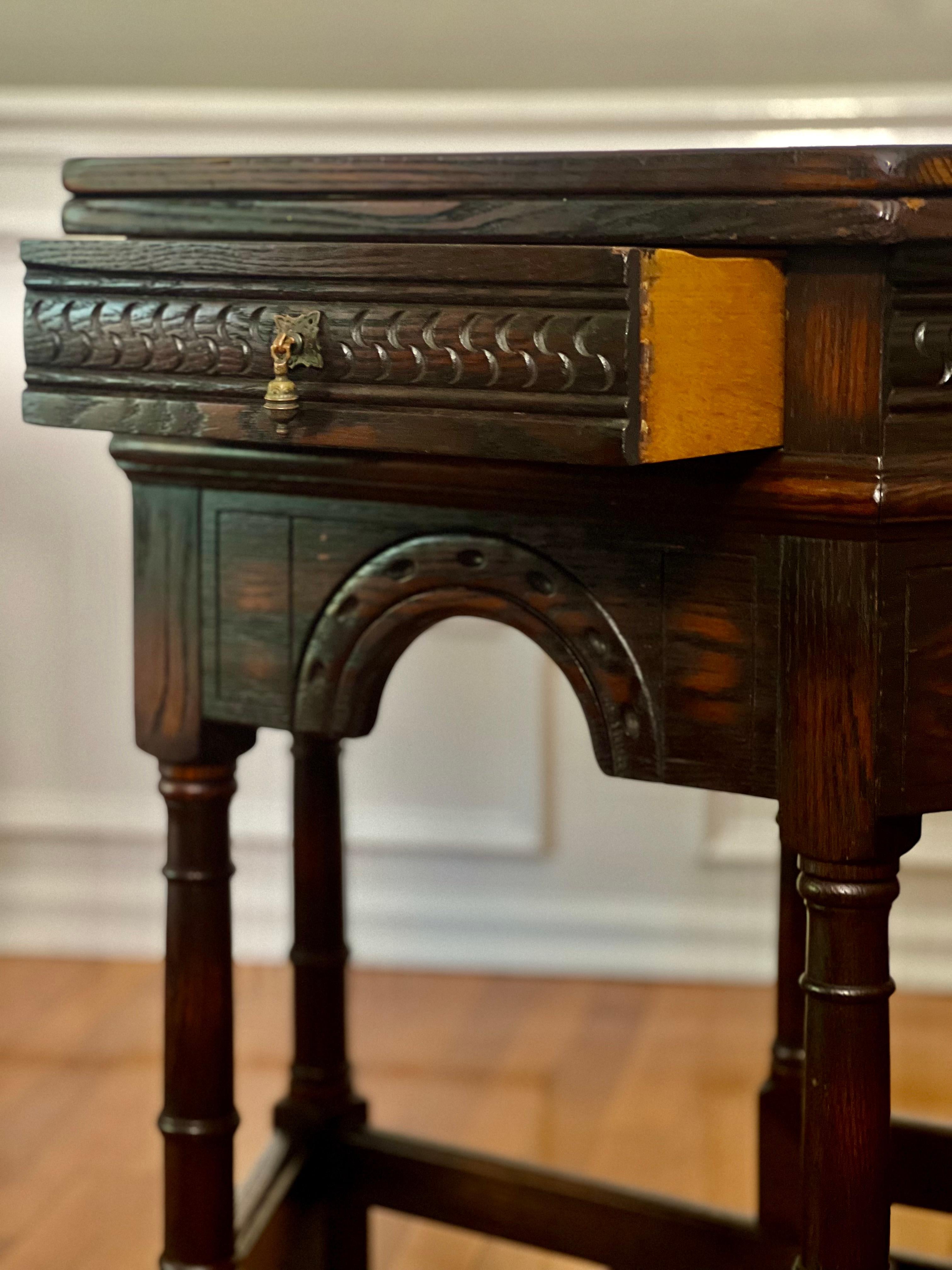 20th C. Jacobean Style Oak Flip-Top Console or Credence Table by Peck & Hills For Sale 6