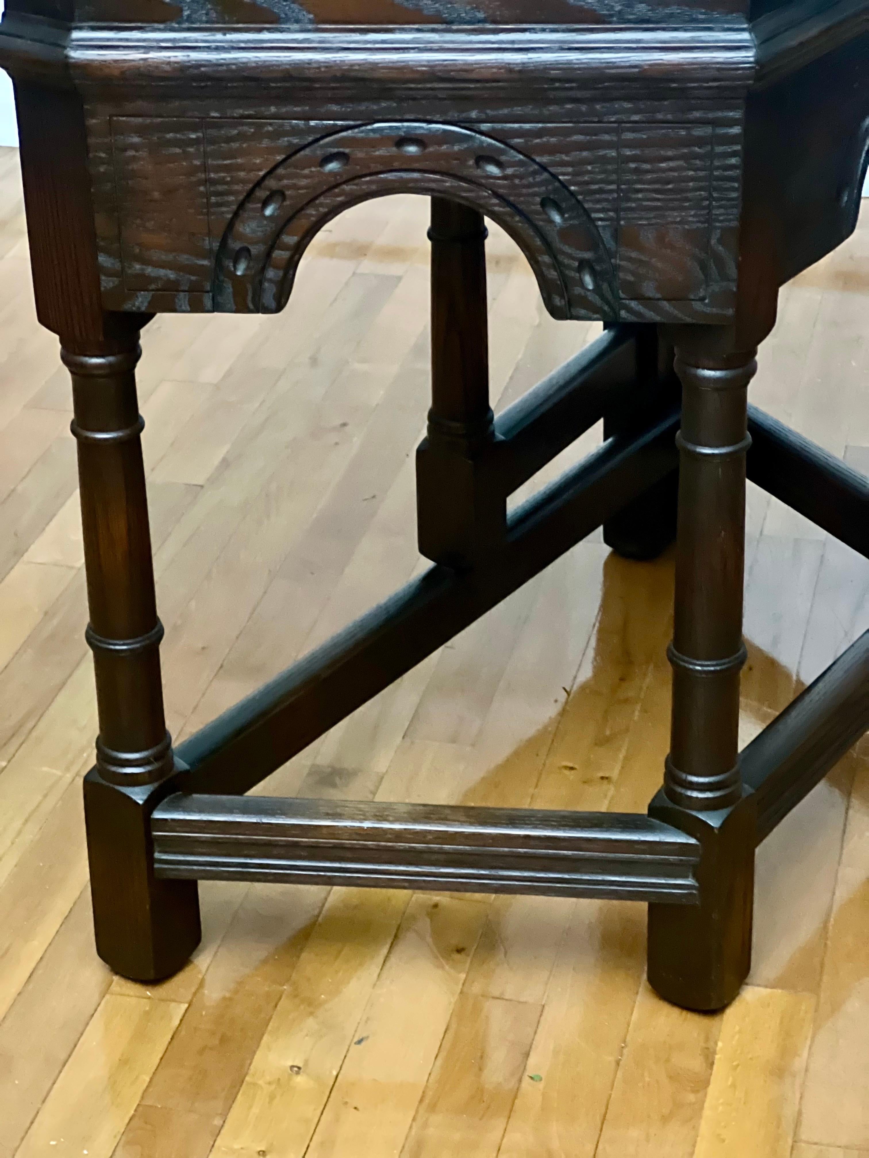 20th C. Jacobean Style Oak Flip-Top Console or Credence Table by Peck & Hills For Sale 8