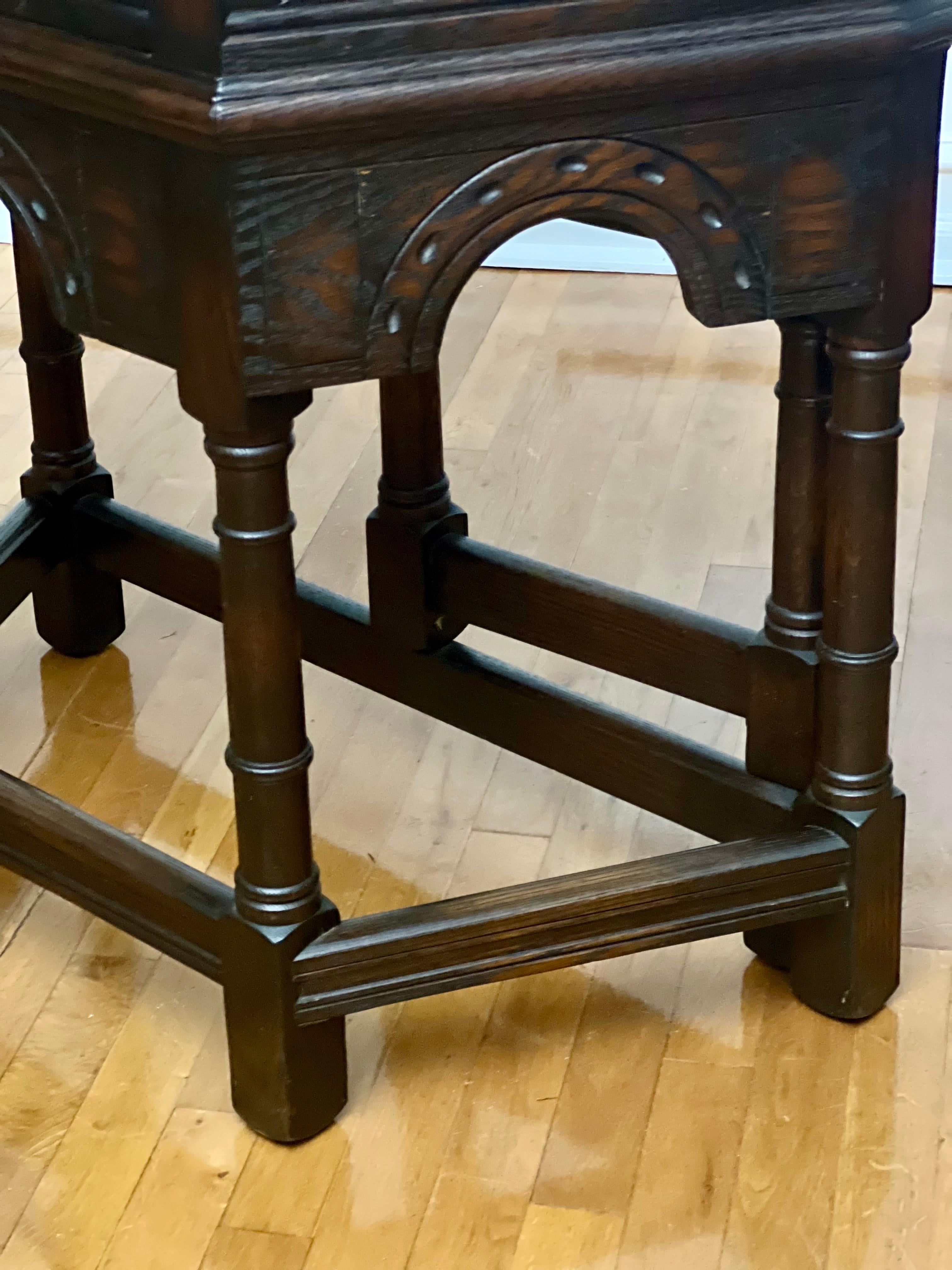 20th C. Jacobean Style Oak Flip-Top Console or Credence Table by Peck & Hills For Sale 9