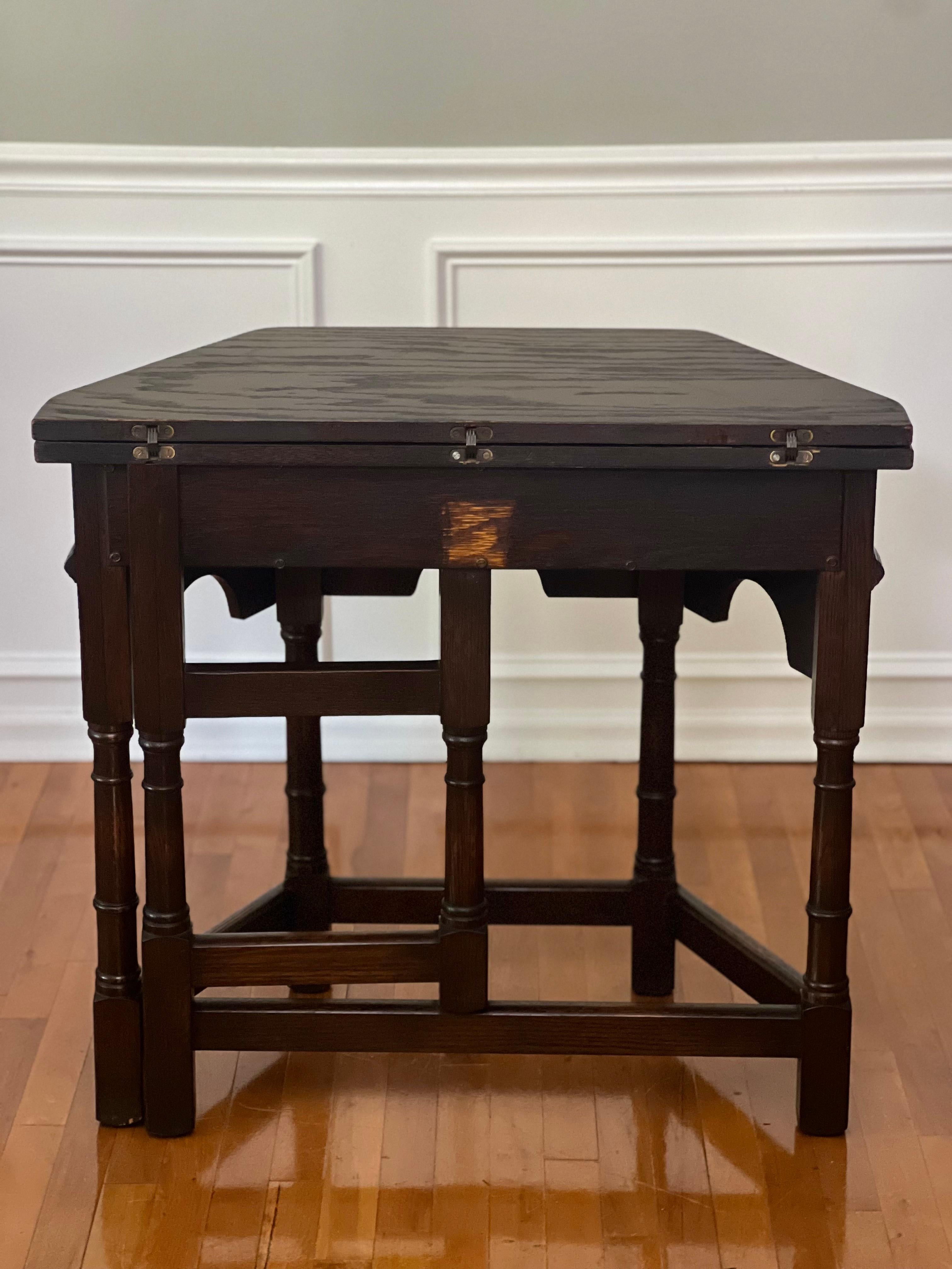 20th C. Jacobean Style Oak Flip-Top Console or Credence Table by Peck & Hills For Sale 3