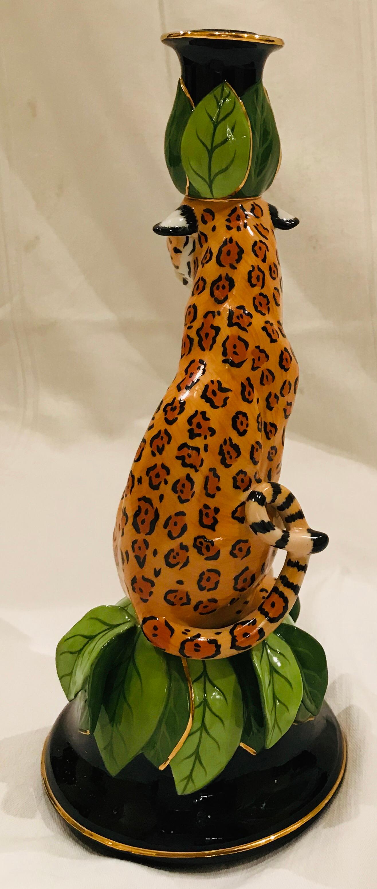 American 20th Century “Jaguar Jungle” Ceramic Candleholder / Sculpture by Lynn Chase For Sale