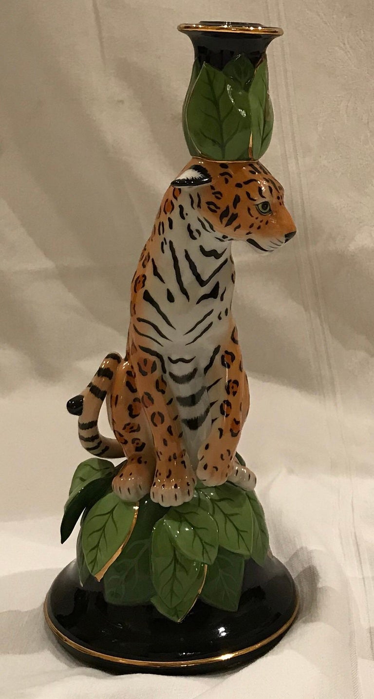 20th Century “Jaguar Jungle” Ceramic Candleholder / Sculpture by Lynn