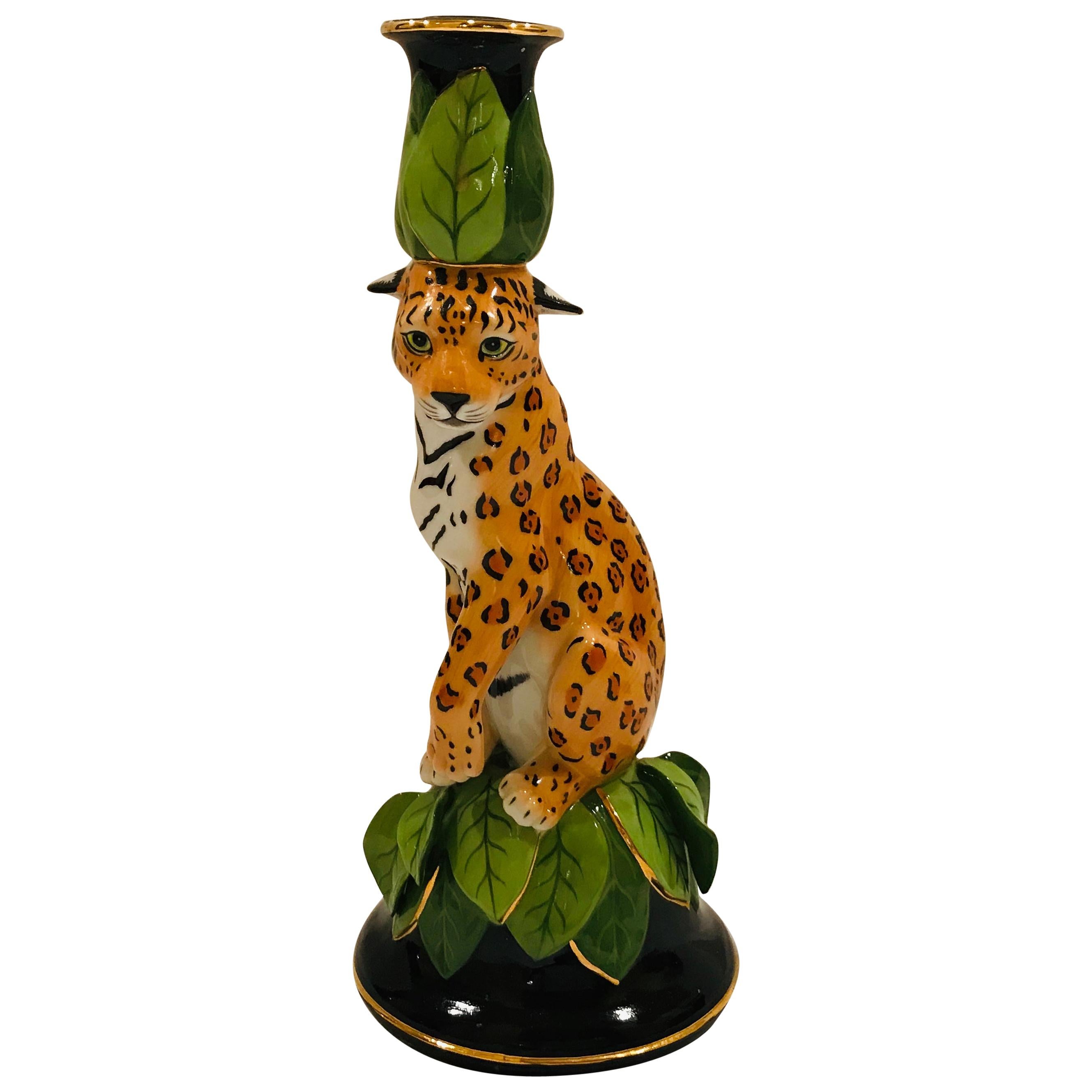 20th Century “Jaguar Jungle” Ceramic Candleholder / Sculpture by Lynn Chase For Sale