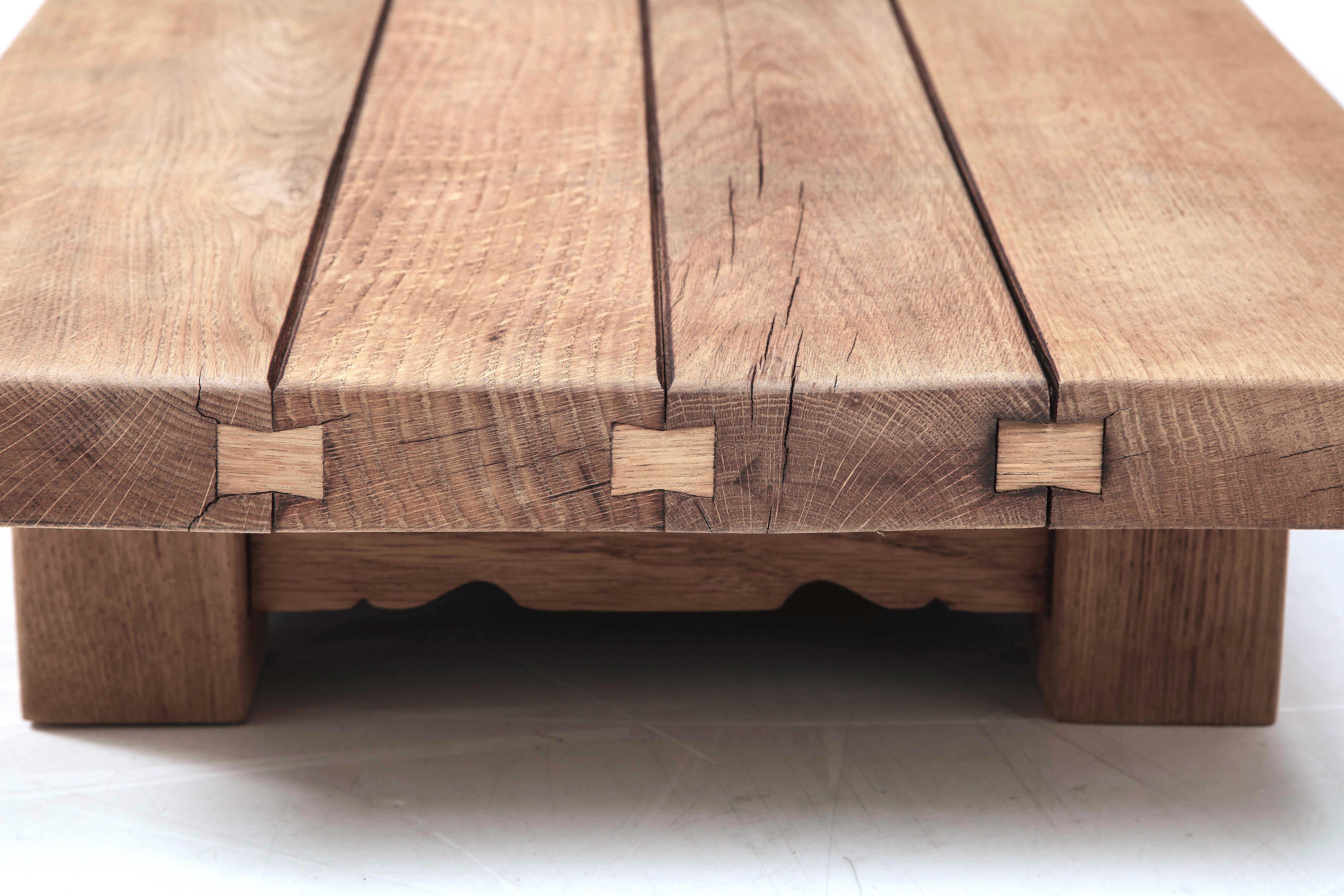 20th C. Japanese Low Coffee Oak Table with Butterfly Joints 6