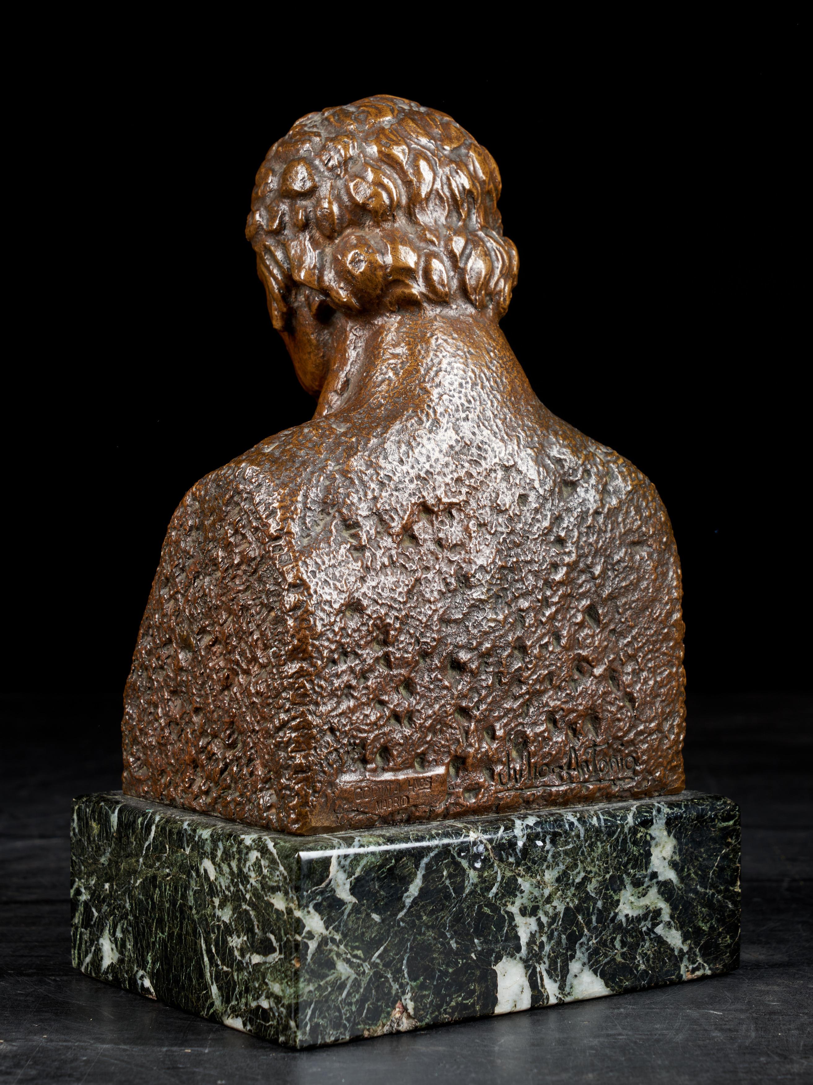 20th Century, Julio Antonio, Bronze Bust of a Man, Signed on the Back 3