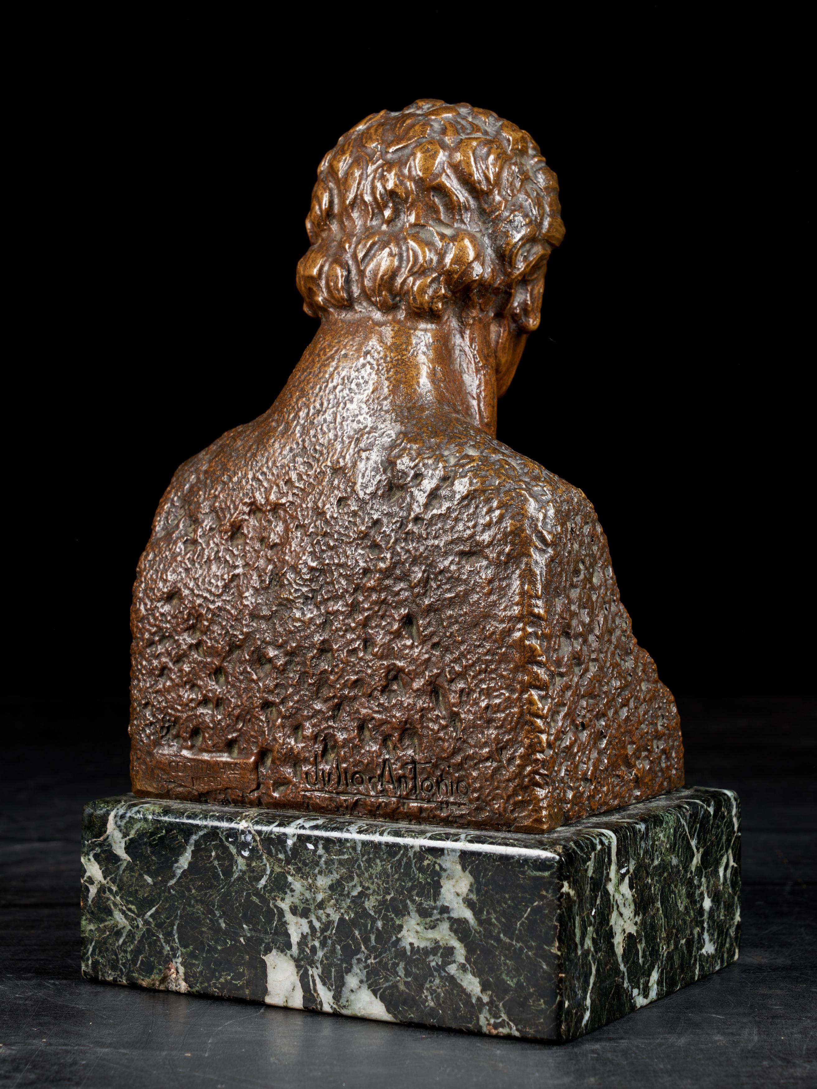 20th Century, Julio Antonio, Bronze Bust of a Man, Signed on the Back 4