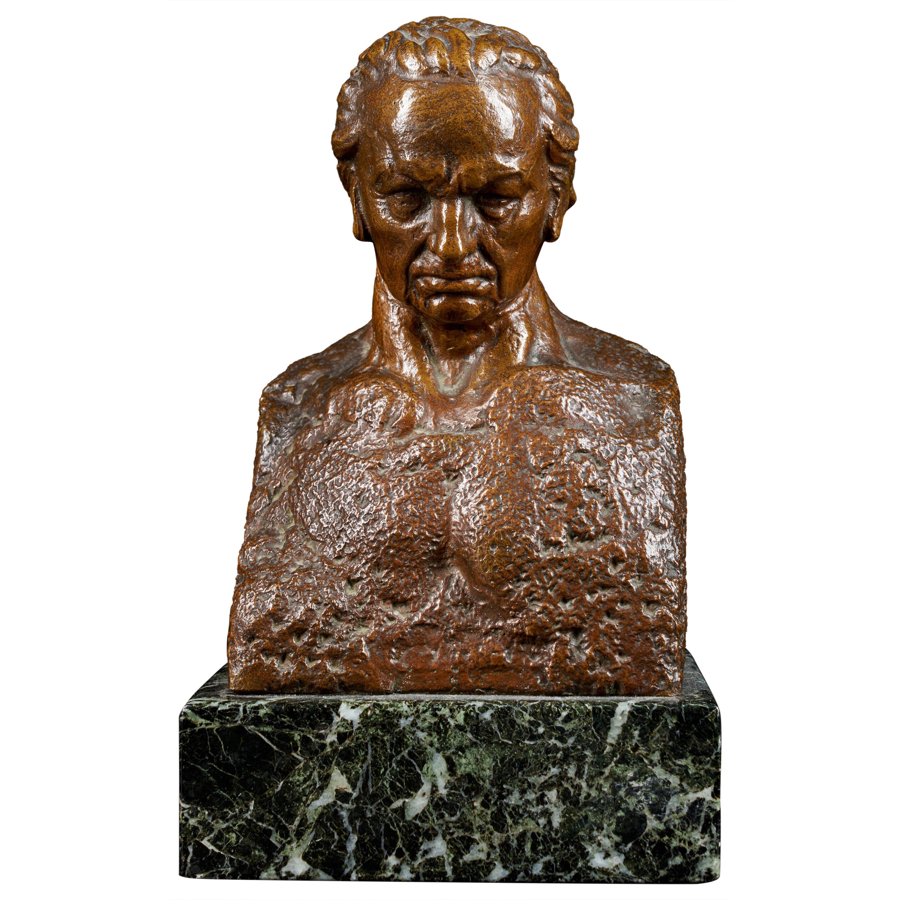 20th Century, Julio Antonio, Bronze Bust of a Man, Signed on the Back