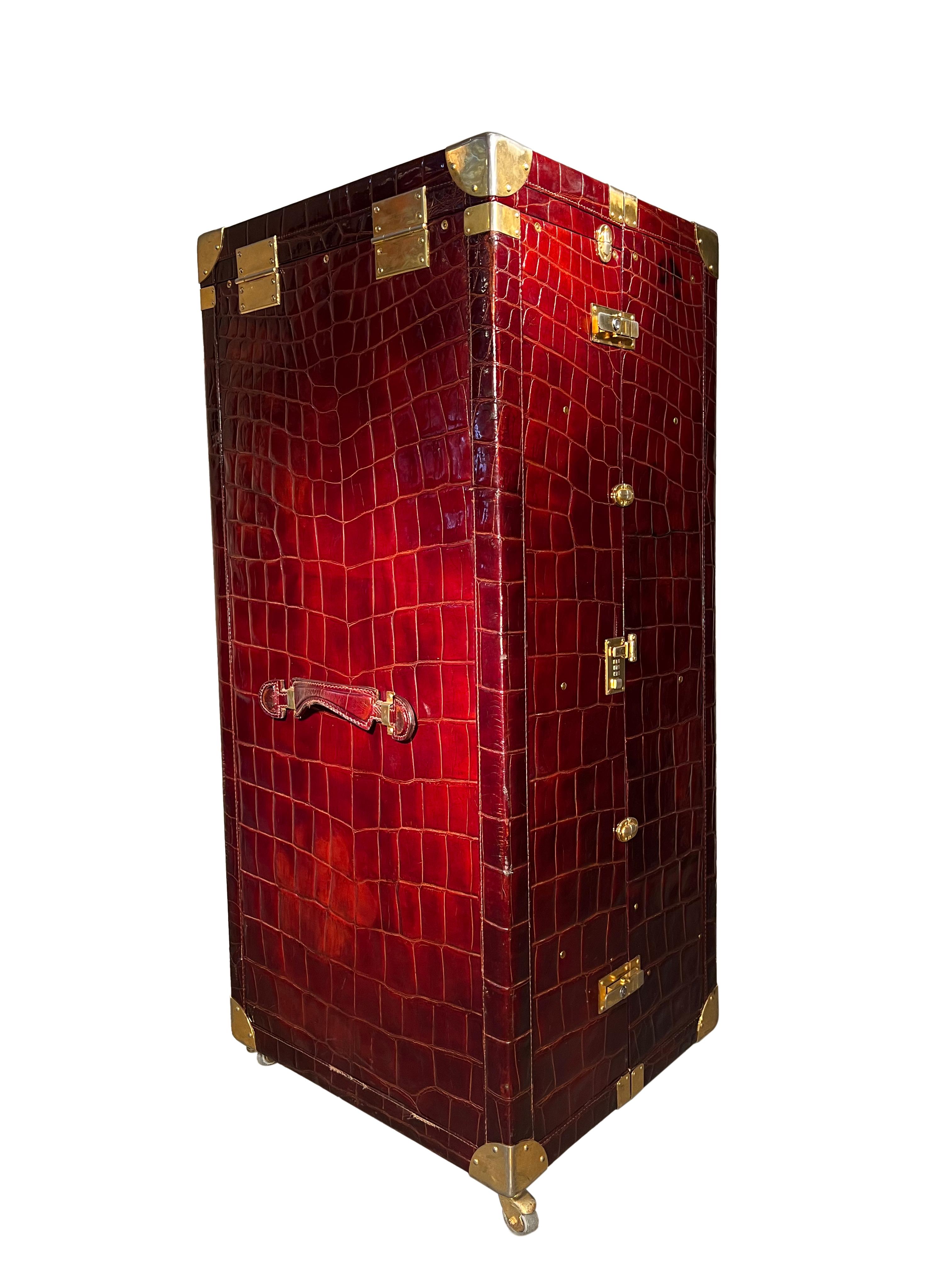 20th Century Large Exotic Embossed Leather Vertical Valet Wardrobe Trunk For Sale 4