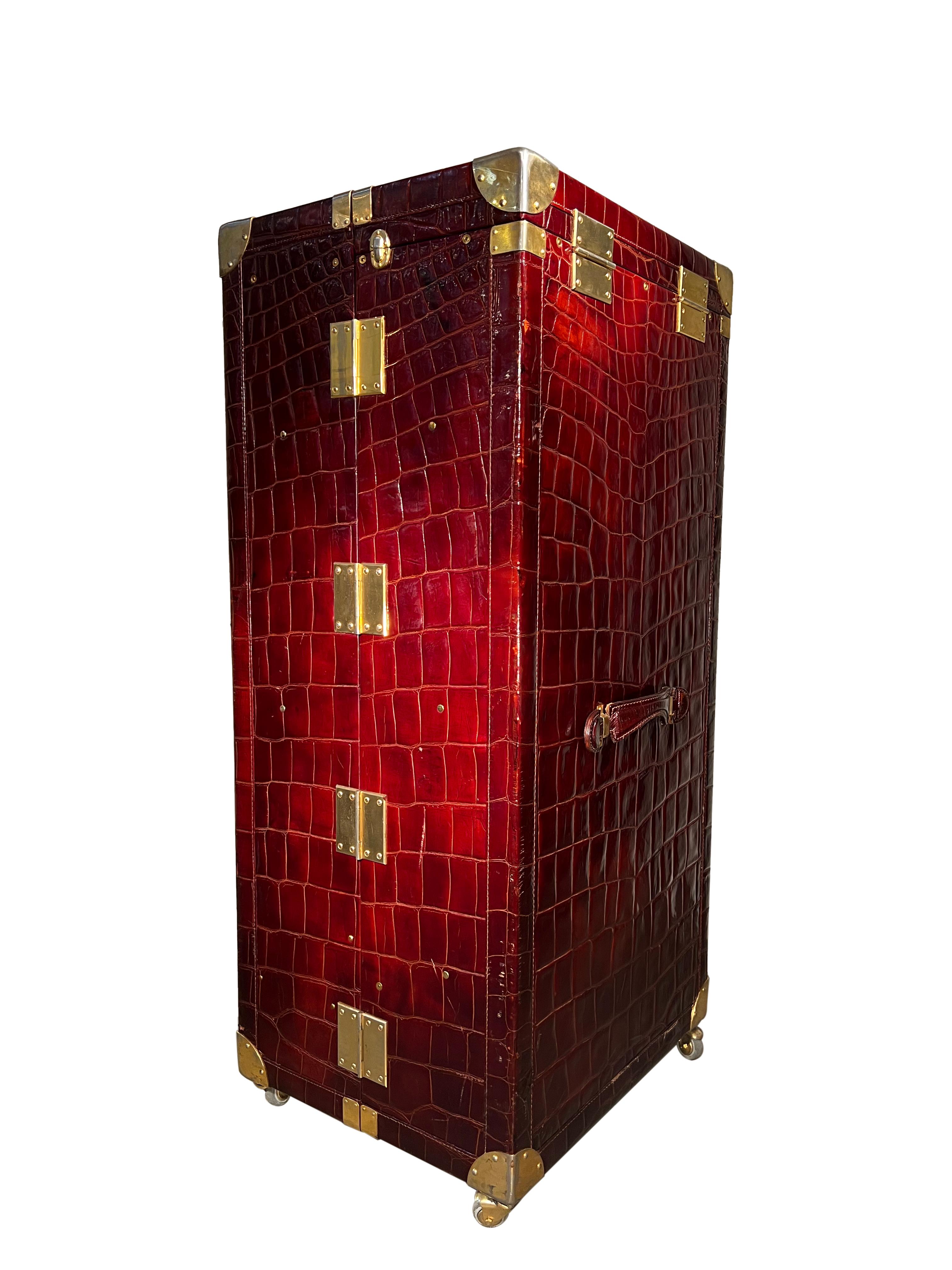 20th Century Large Exotic Embossed Leather Vertical Valet Wardrobe Trunk For Sale 6