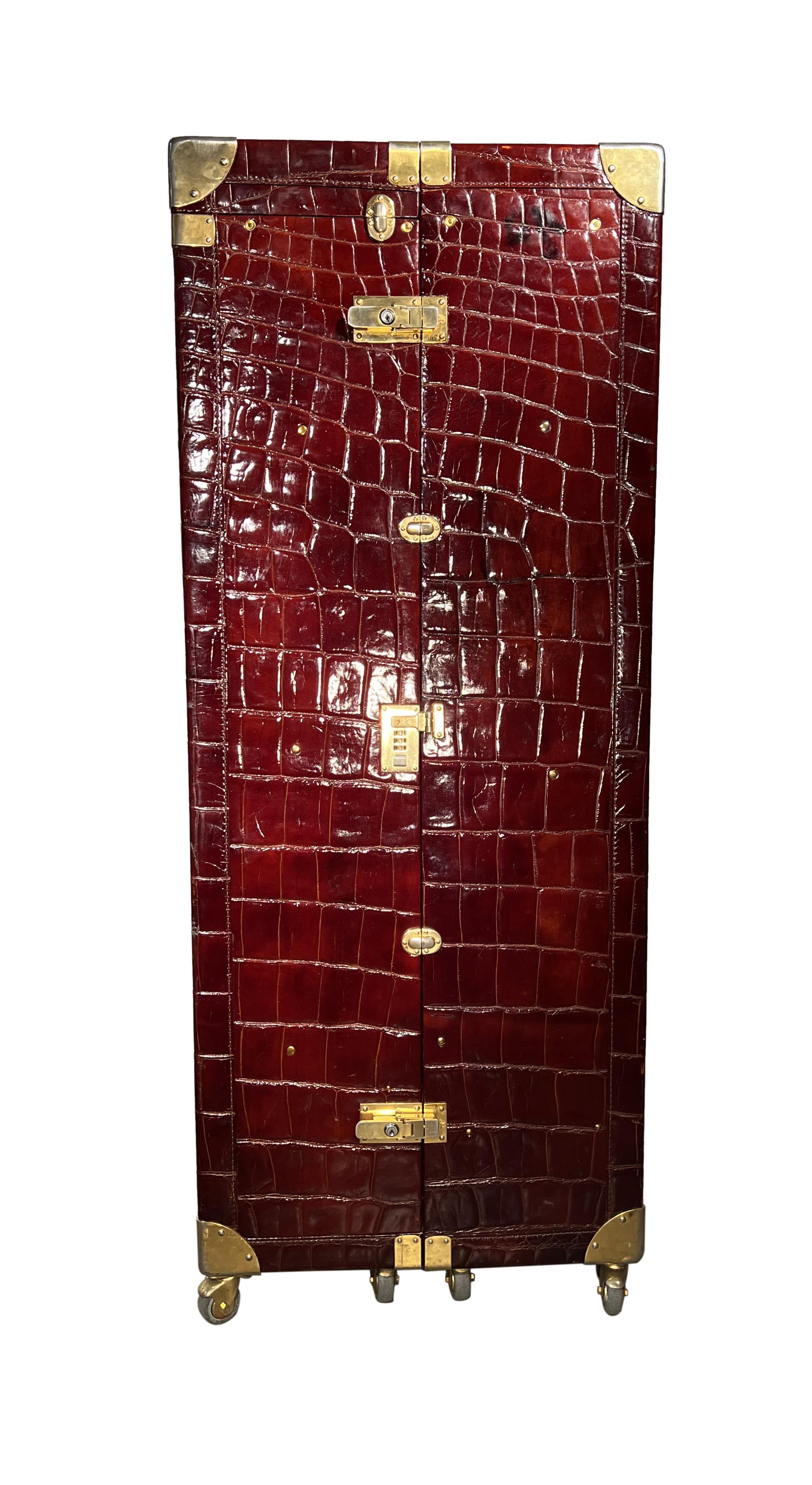 20th Century Large Exotic Embossed Leather Vertical Valet Wardrobe Trunk For Sale 2