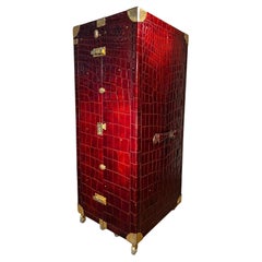 Retro 20th Century Large Exotic Embossed Leather Vertical Valet Wardrobe Trunk