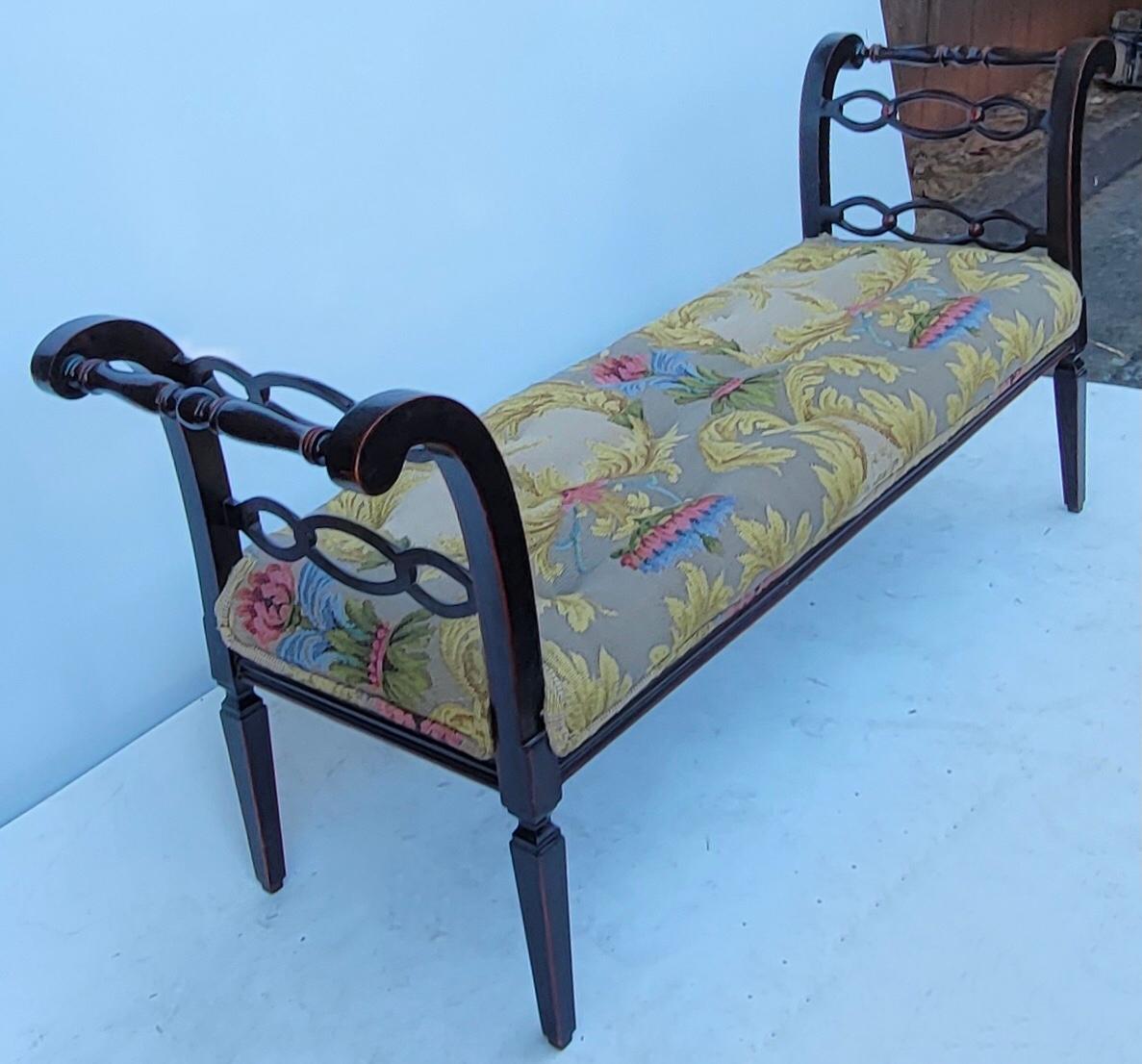 20th-C. Large Scale Painted Black Lacquer Regency Style Bench In Good Condition For Sale In Kennesaw, GA
