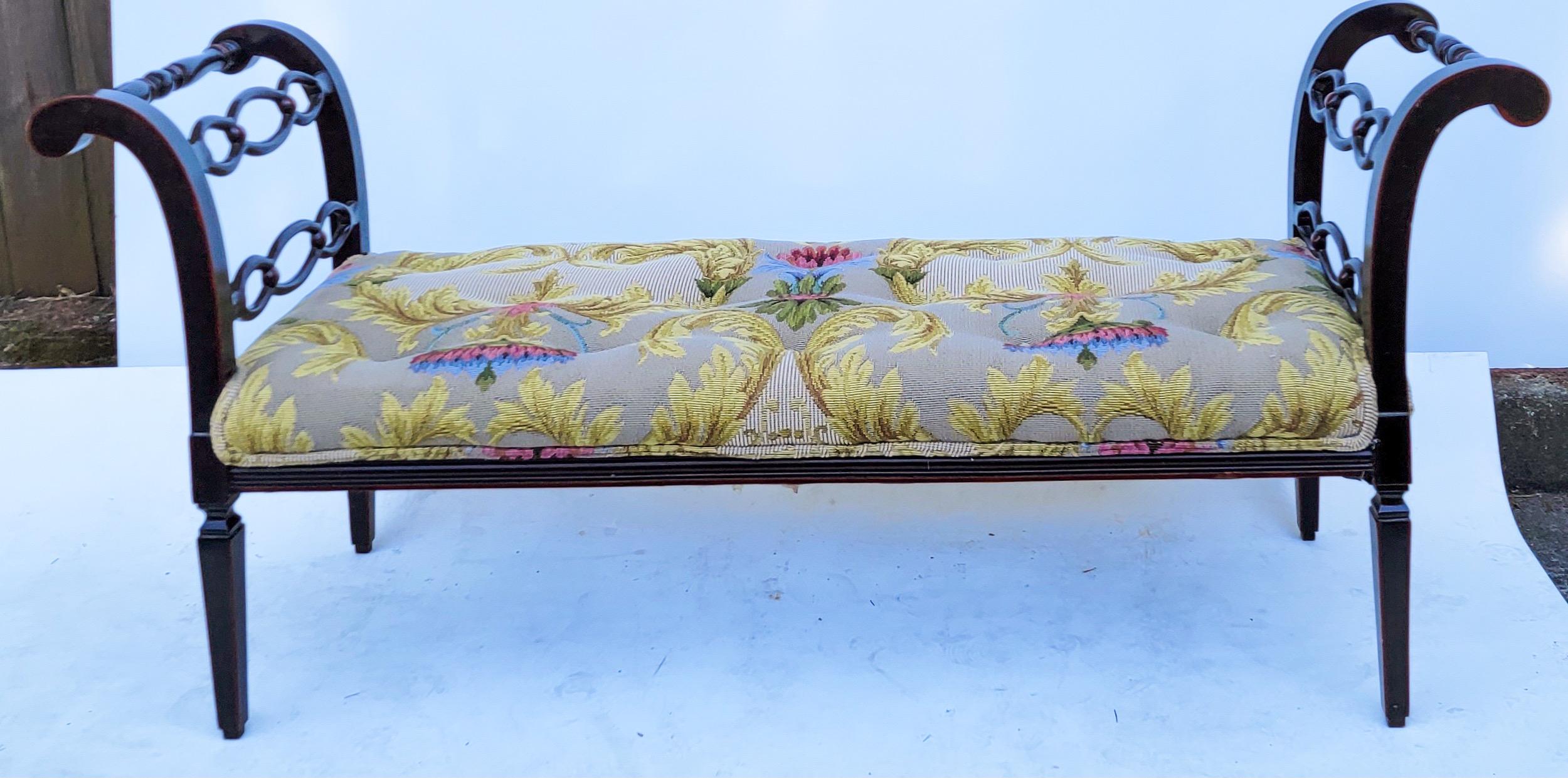 20th Century 20th-C. Large Scale Painted Black Lacquer Regency Style Bench For Sale