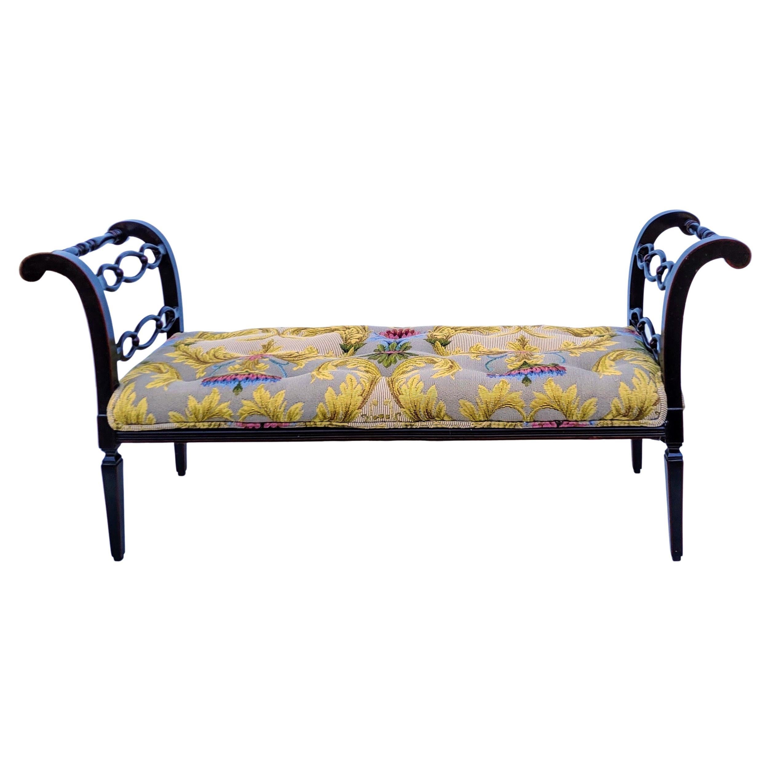 20th-C. Large Scale Painted Black Lacquer Regency Style Bench