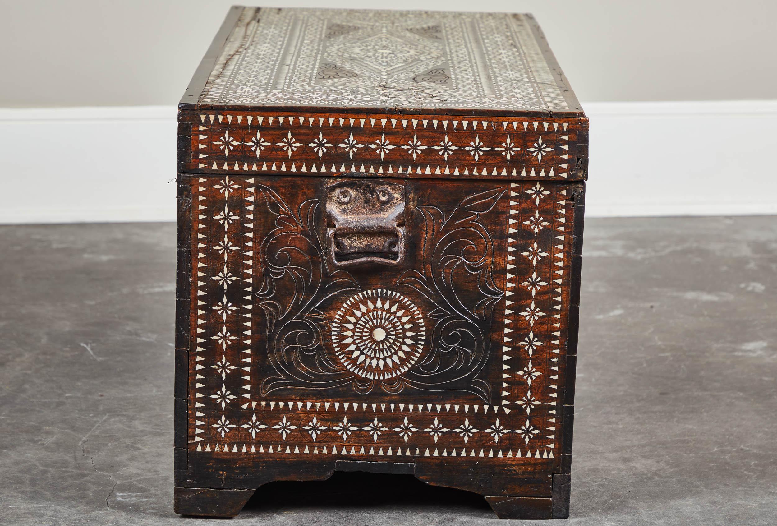 Bone 20th Century Large Shell Inlaid Filipino Trunk