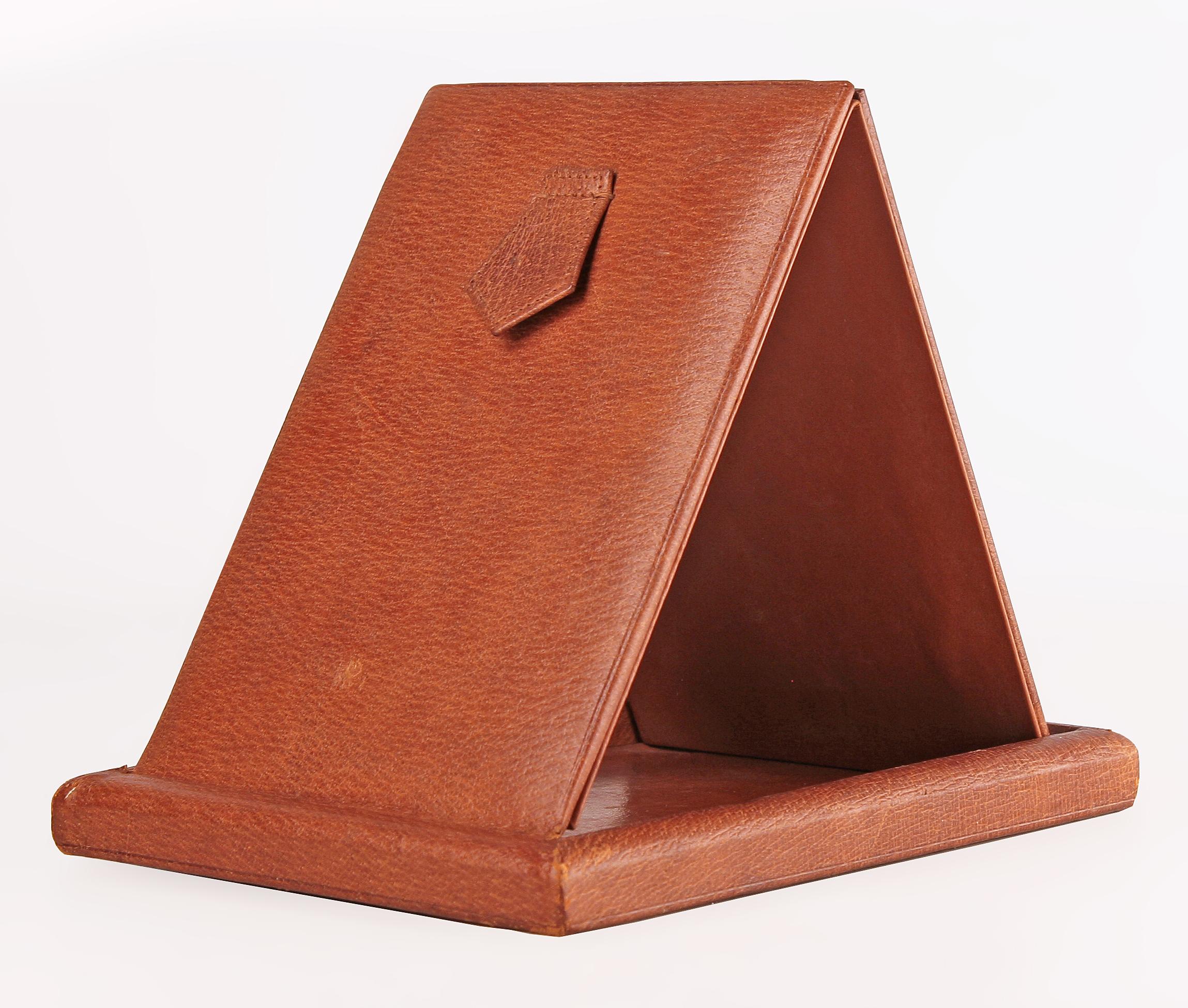 Post-Modern 20th C. Leather and Wood Foldable Beveled Mirror by French Brand Hermès Paris