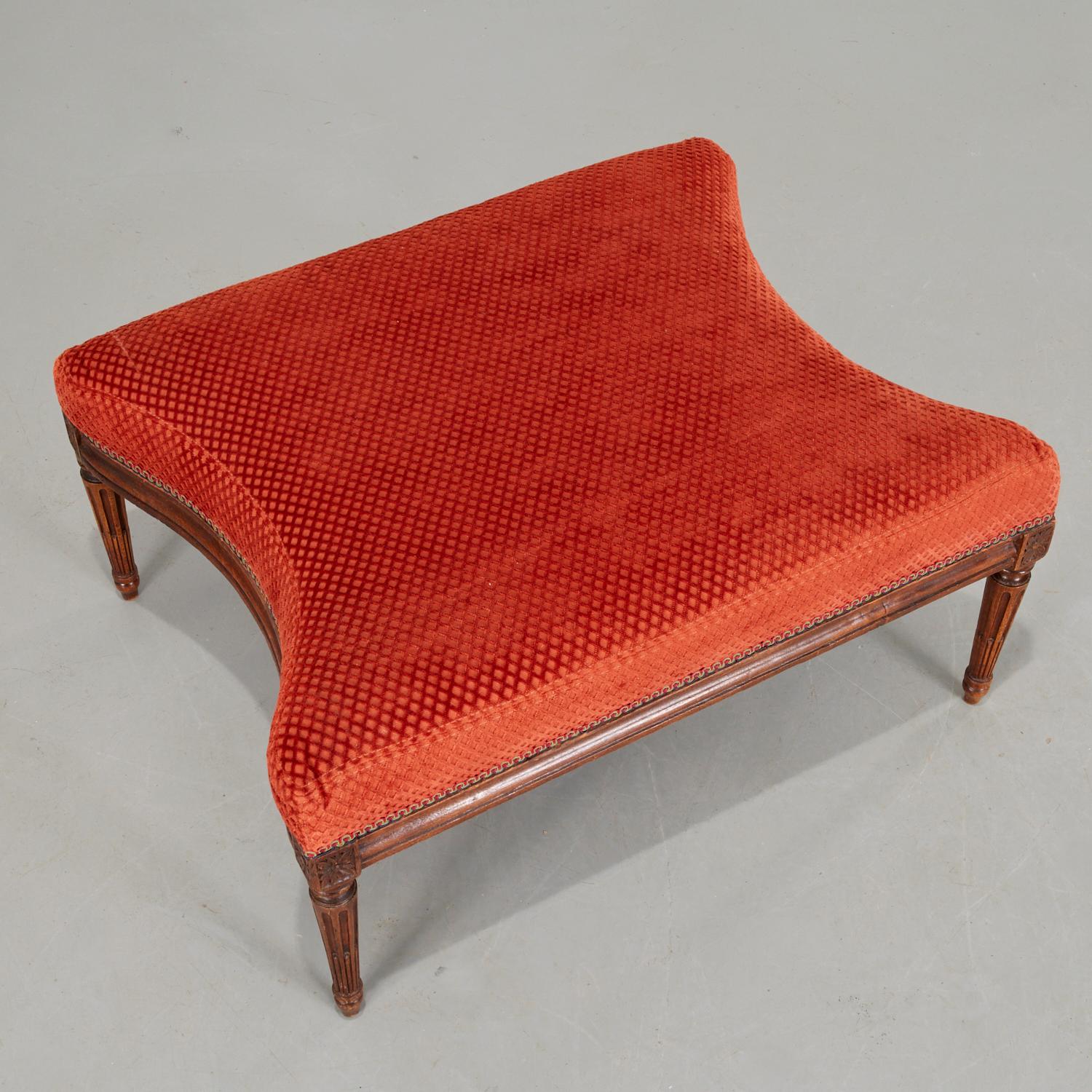 20th C. Louis VXI Style Tabouret Upholstered in Cut Velvet with Gimp Braid Trim In Good Condition In Morristown, NJ