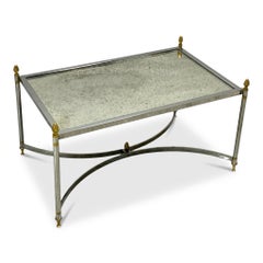 20th-C. Maison Jansen Inspired Chrome And Brass Coffee Table W/ Mirror Or Glass