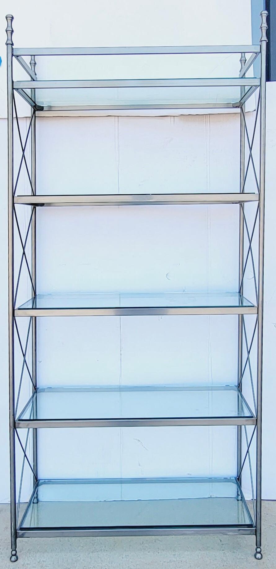 Neoclassical 20th-C. Maison Jensen Neo-Classical Style Steel Etageres or Shelves, Pair