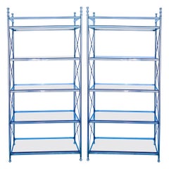 20th-C. Maison Jensen Neo-Classical Style Steel Etageres or Shelves, Pair