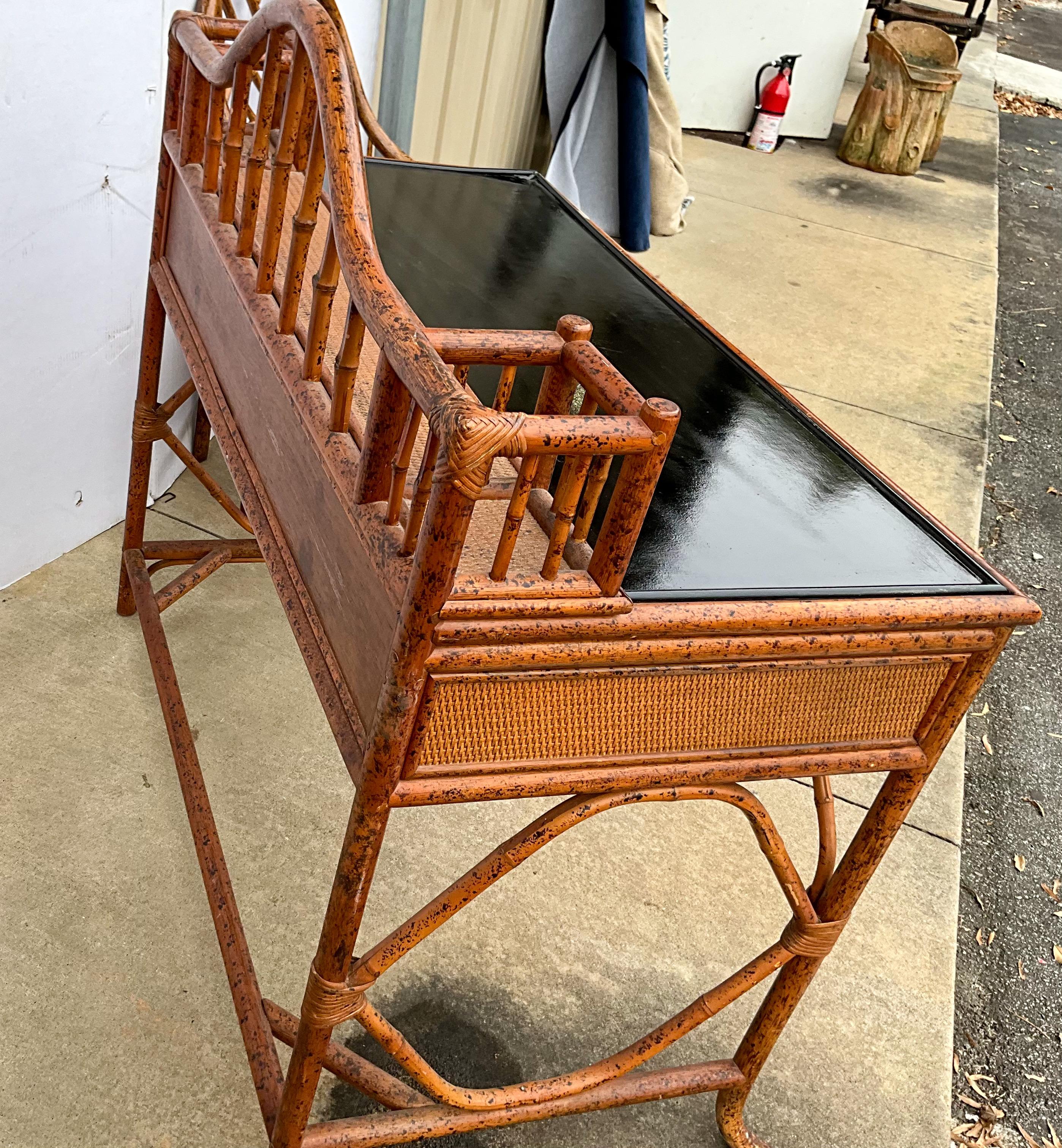 Philippine 20th-C. Maitland -Smith Chinoiserie Faux Burnt Bamboo Desk And Chair 
