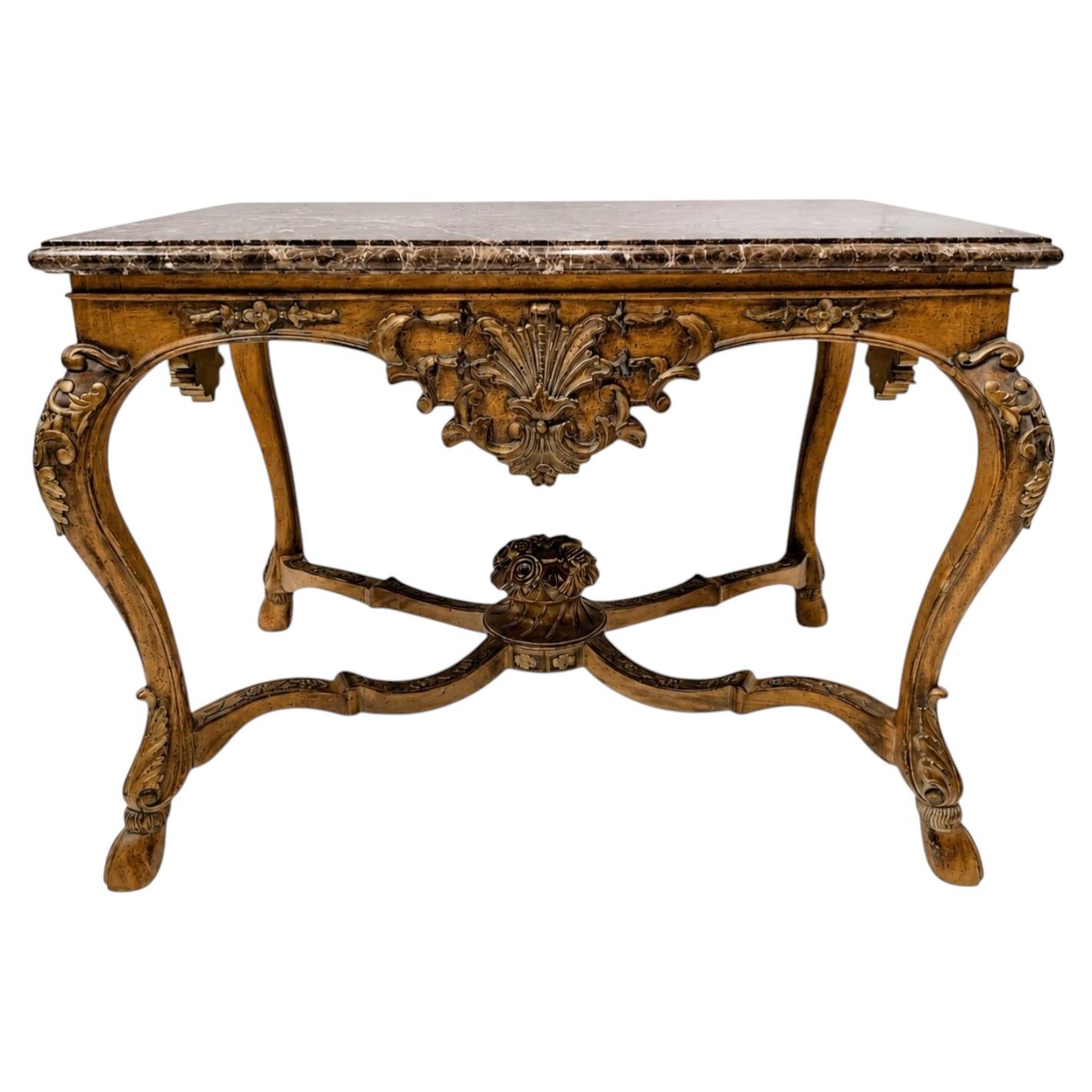 20th-C. Maitland-Smith French Louis XV Style Marble Top Fruitwood Center / Side For Sale