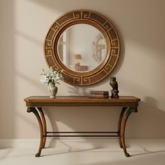 20th-C. Maitland-Smith Neo-Classical Style Rattan Console Table W/ Bronze Lions