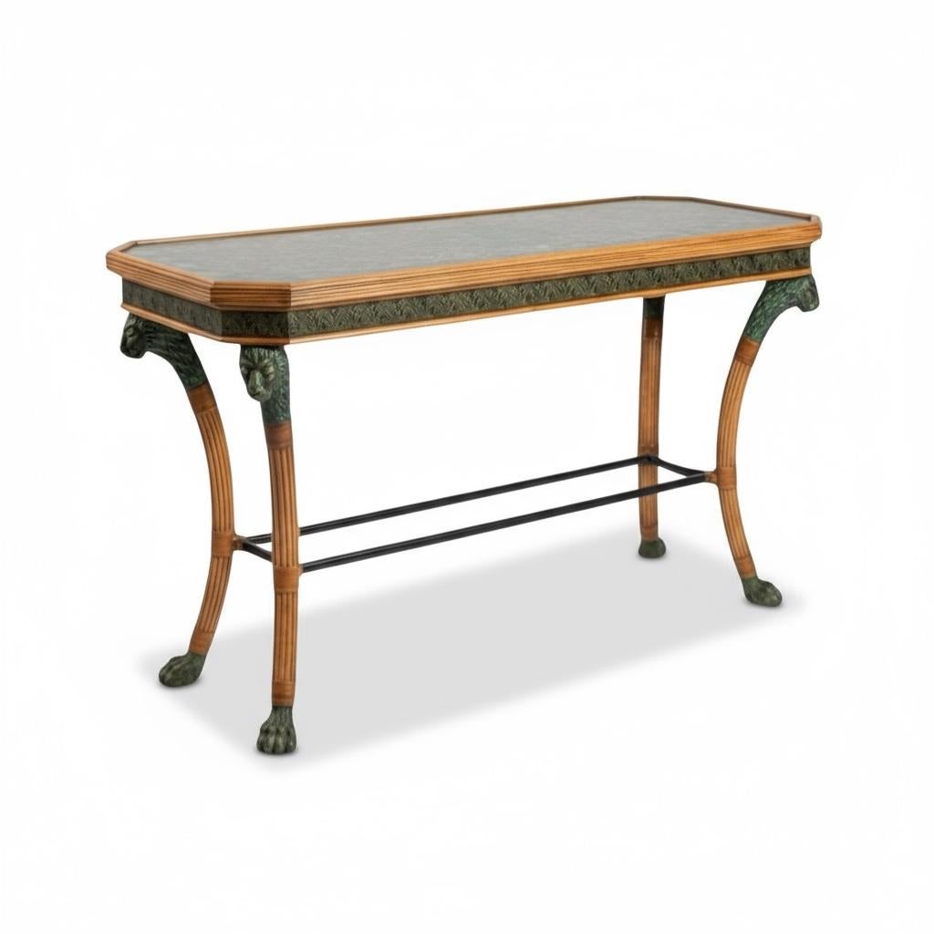 20-C. Maitland Smith Mesa consola de ratán de estilo neoclásico con leones de bronce en venta